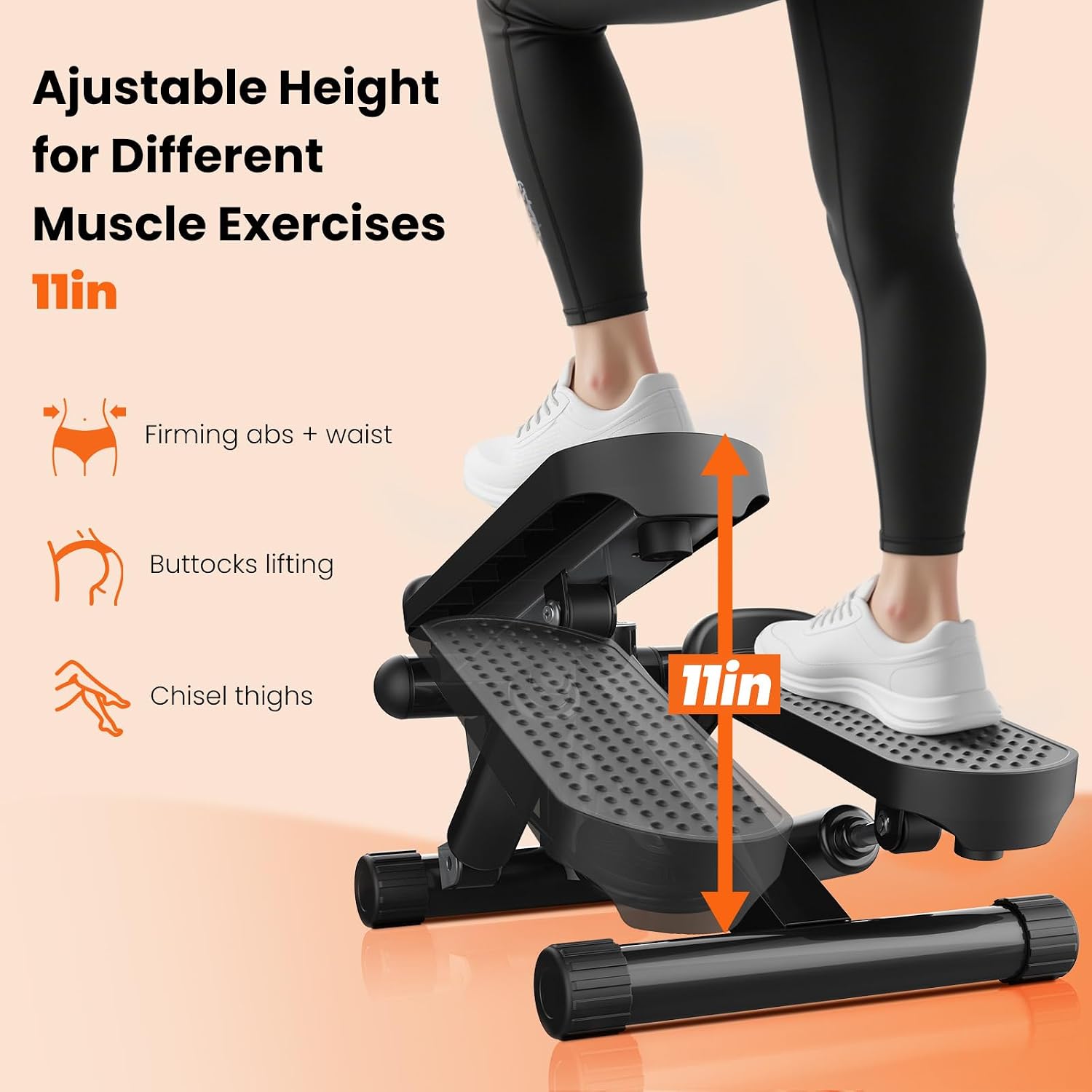 Detalle 2 de Sweetcrispy CATBJ-J01-V2-BK Mini Stair Stepper with Resistance Bands, 117 kg Capacity