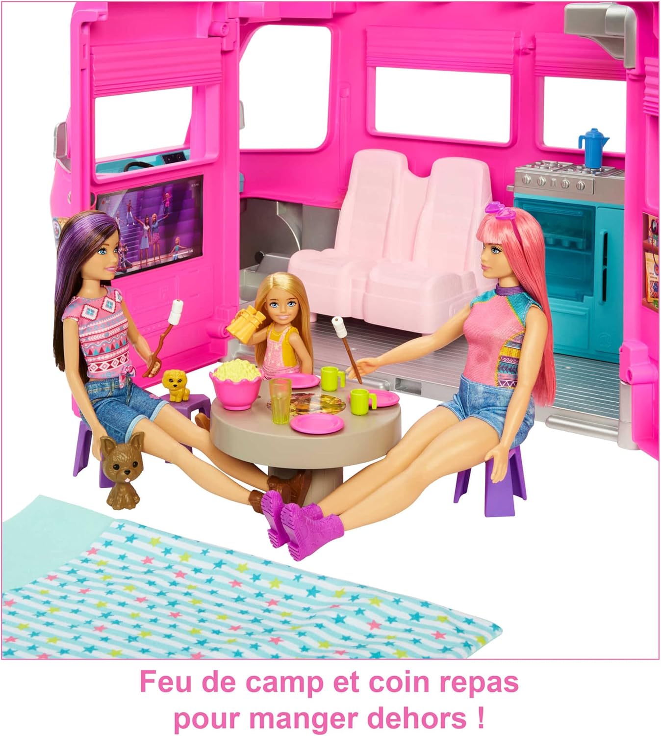 Thumbnail 4 de Barbie Camping-Car Transformable: Caravane d'aventure avec 7 zones de jeu et 60 accessoires — 76 cm