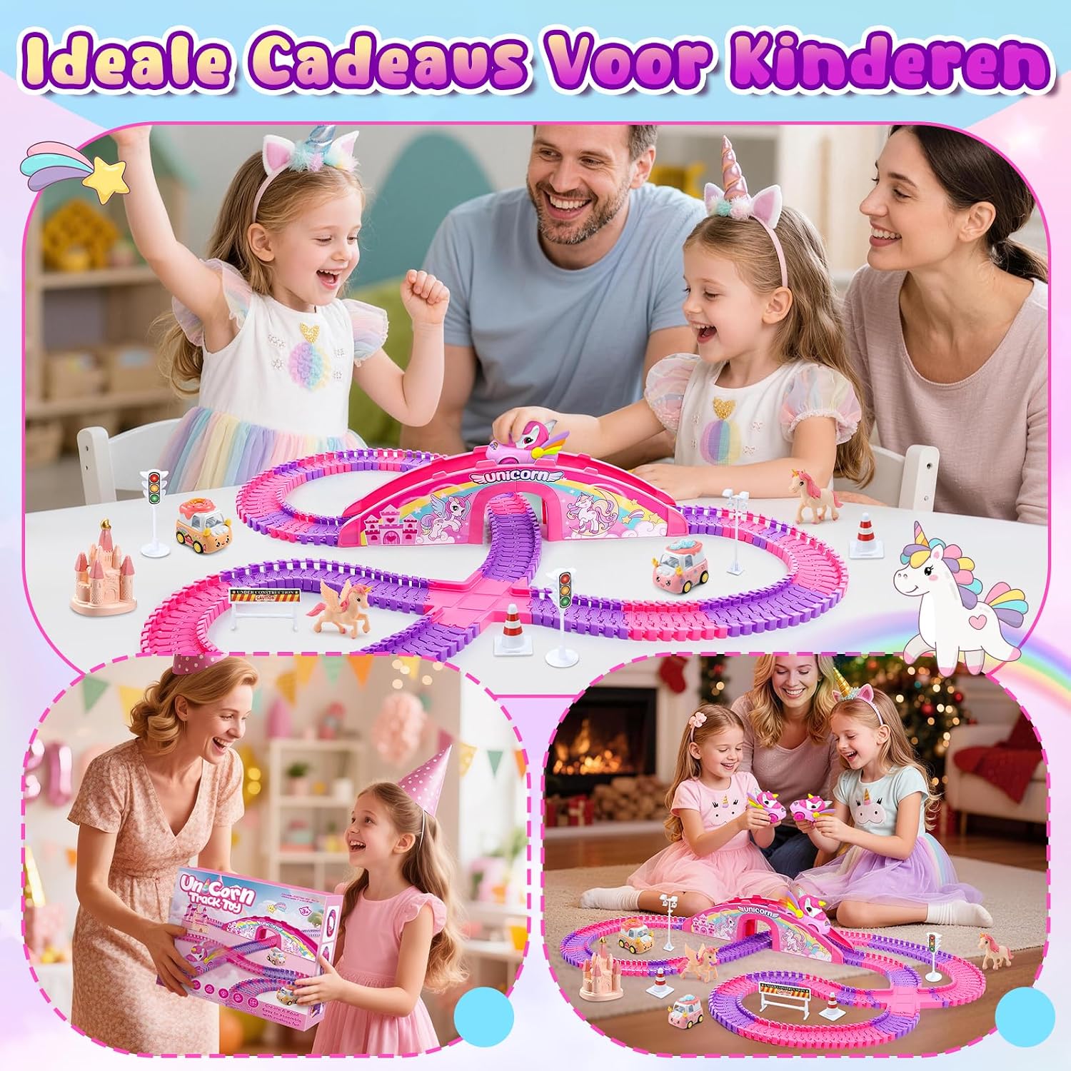 Thumbnail 6 de iKidiki Eenhoornracebaan met flexibele baanstukken en prinsessenkasteel