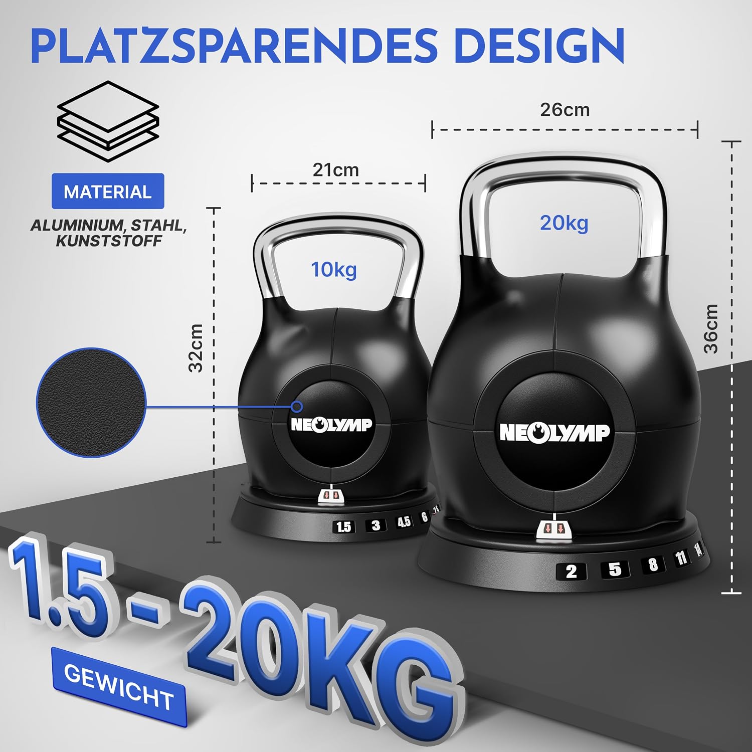 Detalle 2 de NEOLYMP verstellbare Kettlebell Set 2-20 kg