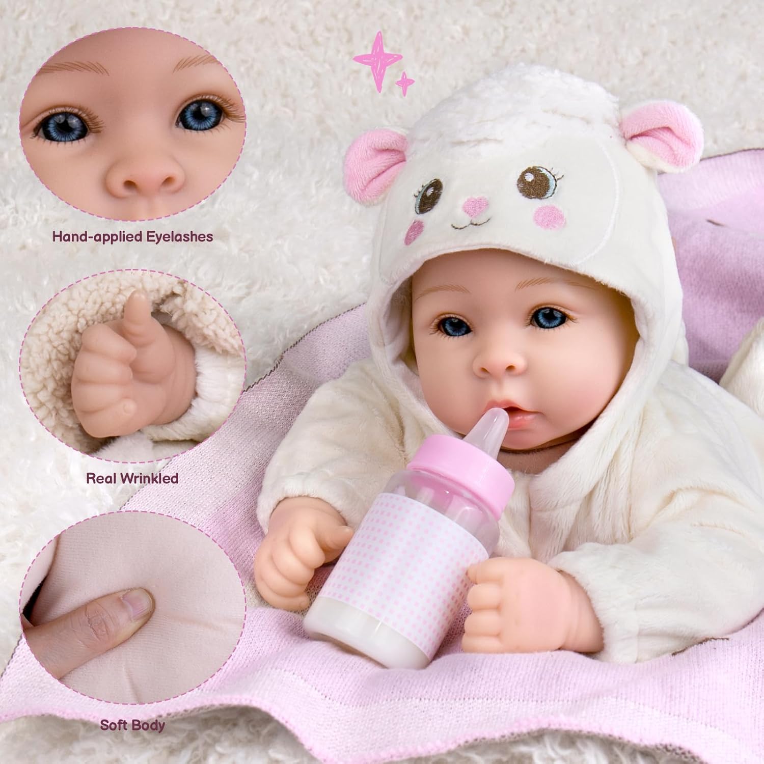 Thumbnail 1 de Aori Baby Doll Realistic 17-Inch with Feeding Kit: Safe, Poseable Realism for Kids, Parents, and Collectors