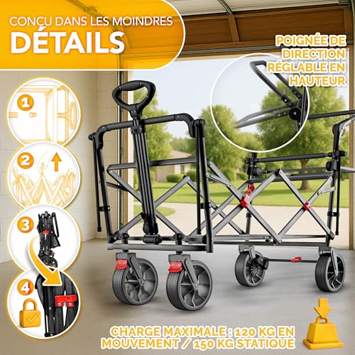 Thumbnail 7 de TRESKO Chariot de transport pliable avec toit et compartiment isotherme, modèle XXL