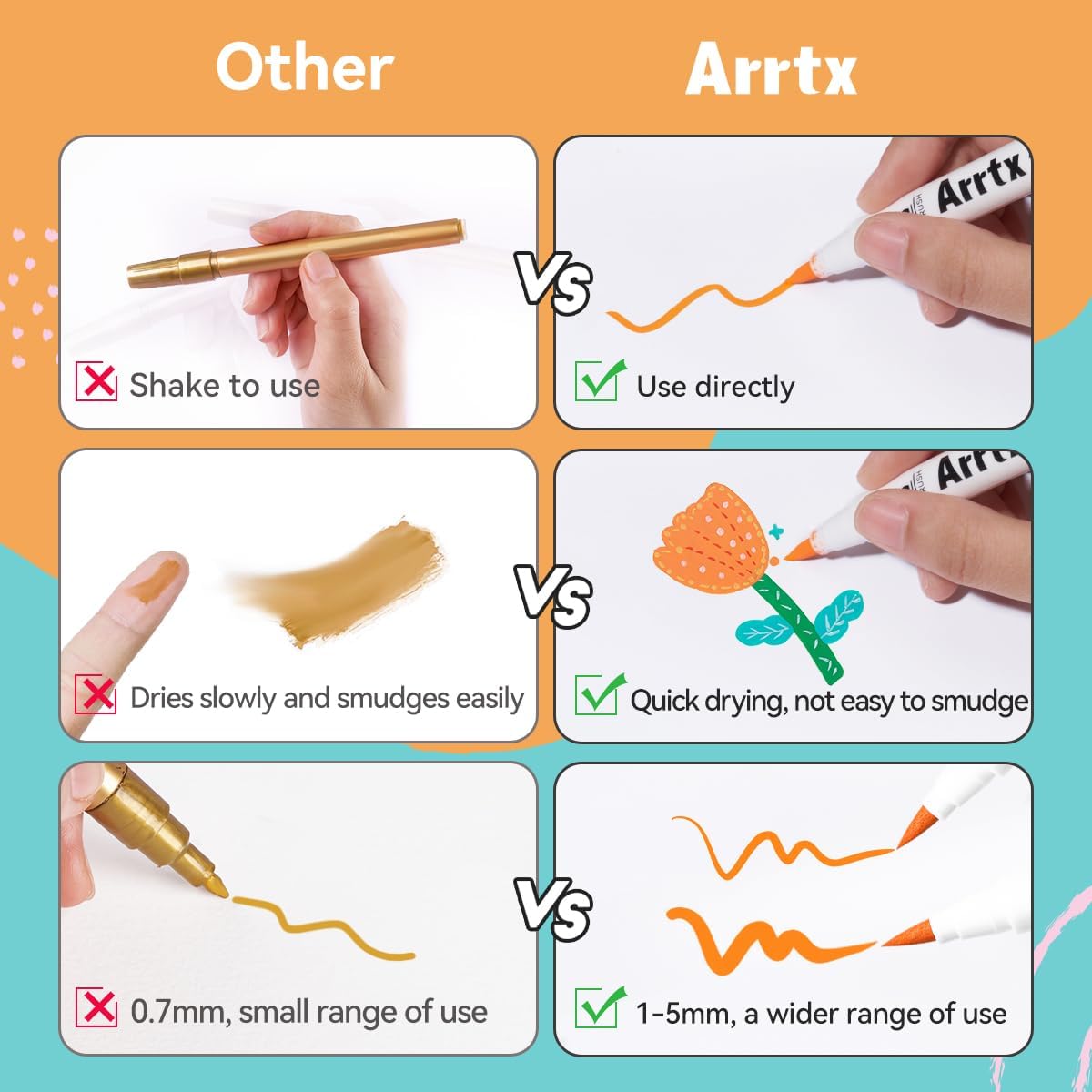 Thumbnail 2 de Arrtx 36-Colour Acrylic Paint Pens with Brush Tip – Versatile Markers for Rock, Fabric, Wood and More