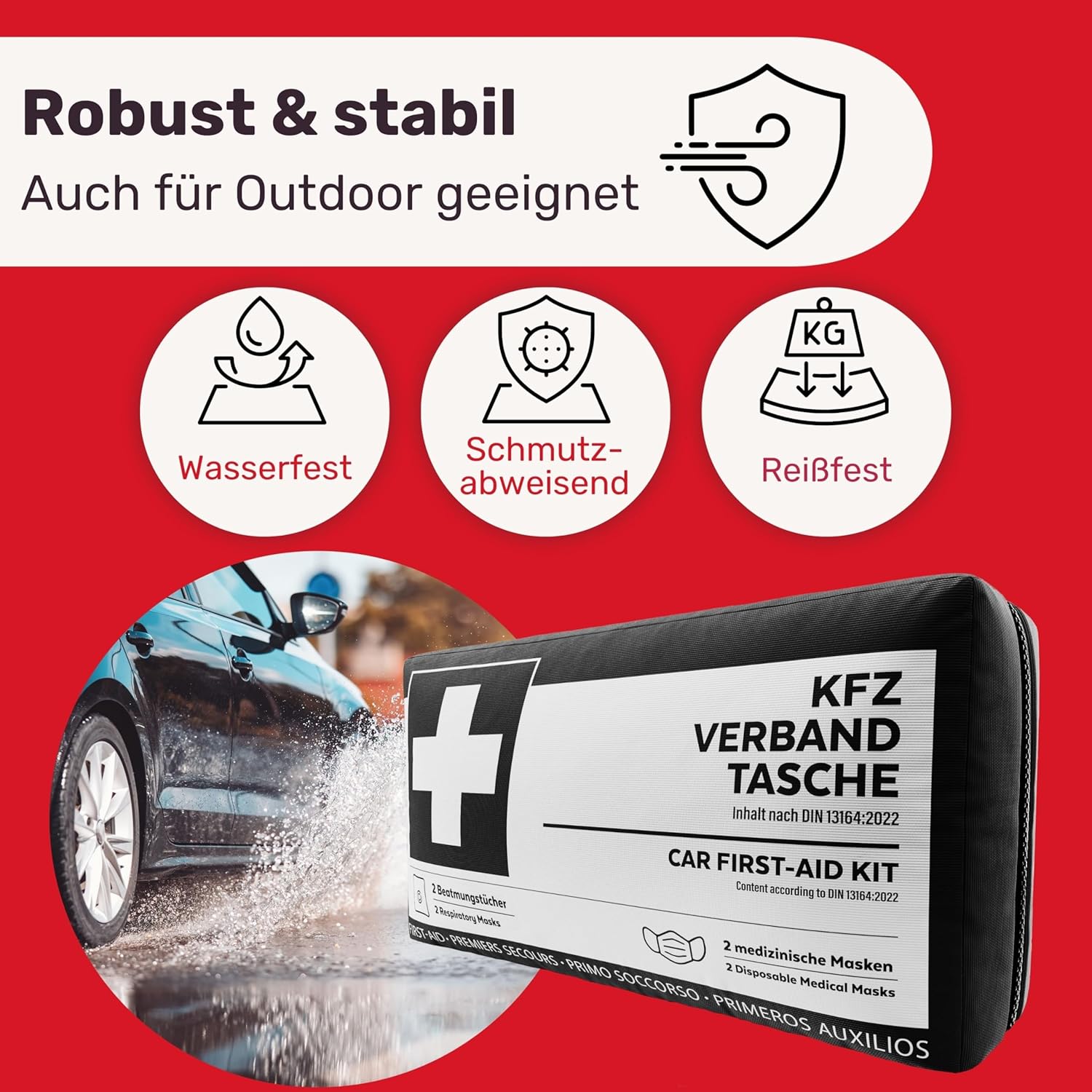 Thumbnail 3 de KFZ Verbandstasche nach DIN 13164:2022 (StVO konform) inkl. Beatmungstüchern – europaweit nutzbar