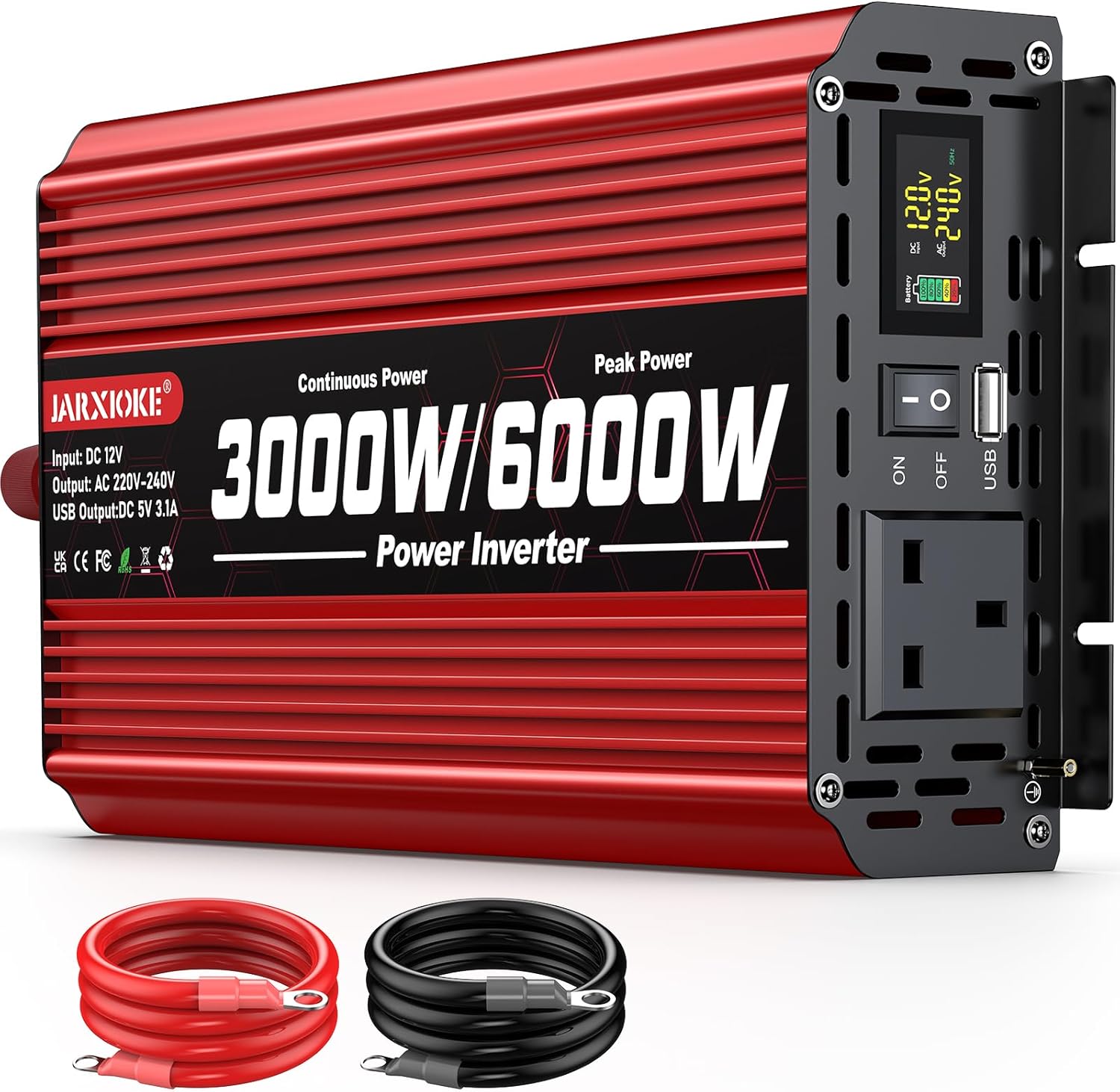 Detalle de 3000W 12V to 240V Modified Sine Wave Car Power Inverter with LCD, 2 AC Sockets and USB