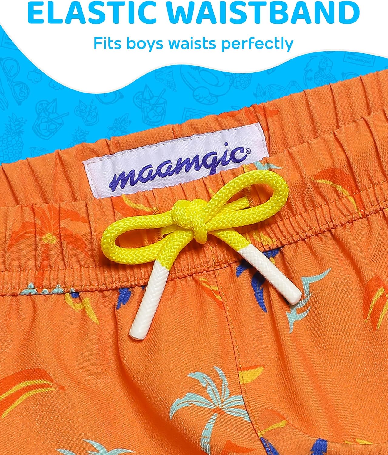 Detalle de maamgic Boys Swim Trunks with Compression Liner — 4-Way Stretch Quick-Dry Toddler Swim Shorts