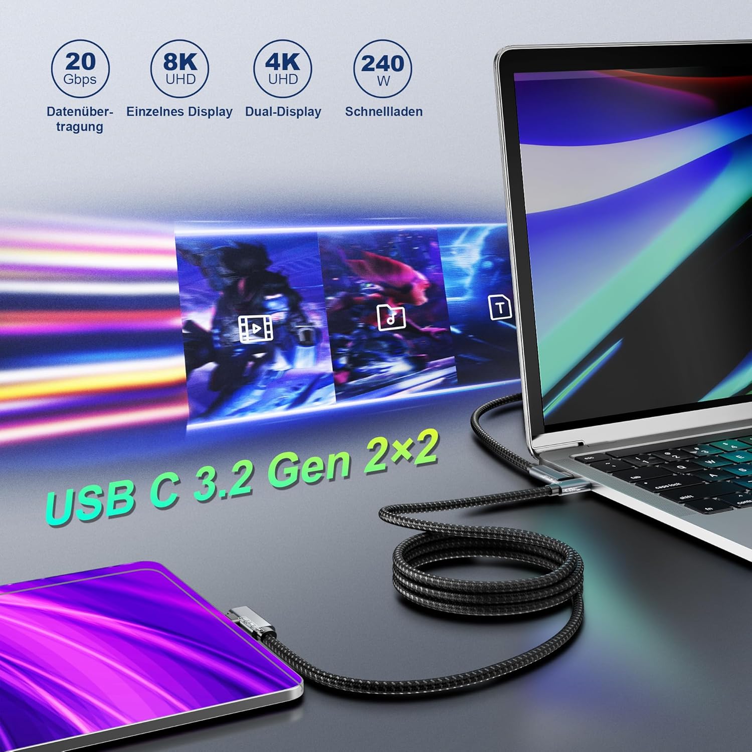 Thumbnail 1 de EUDOBEL USB C Kabel 2 m mit 20 Gbit/s