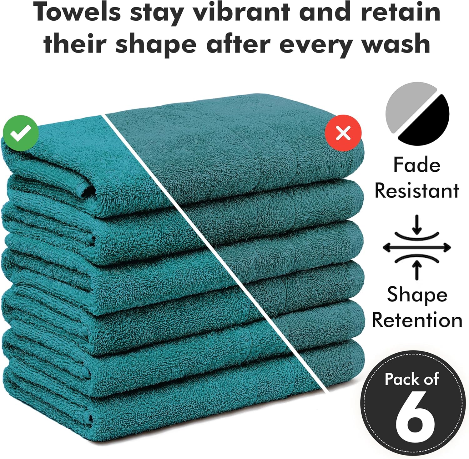 Thumbnail 3 de Novo Home Hand Towels for Bathroom – 100% Cotton, Pack of 6 (50x85cm) in Teal