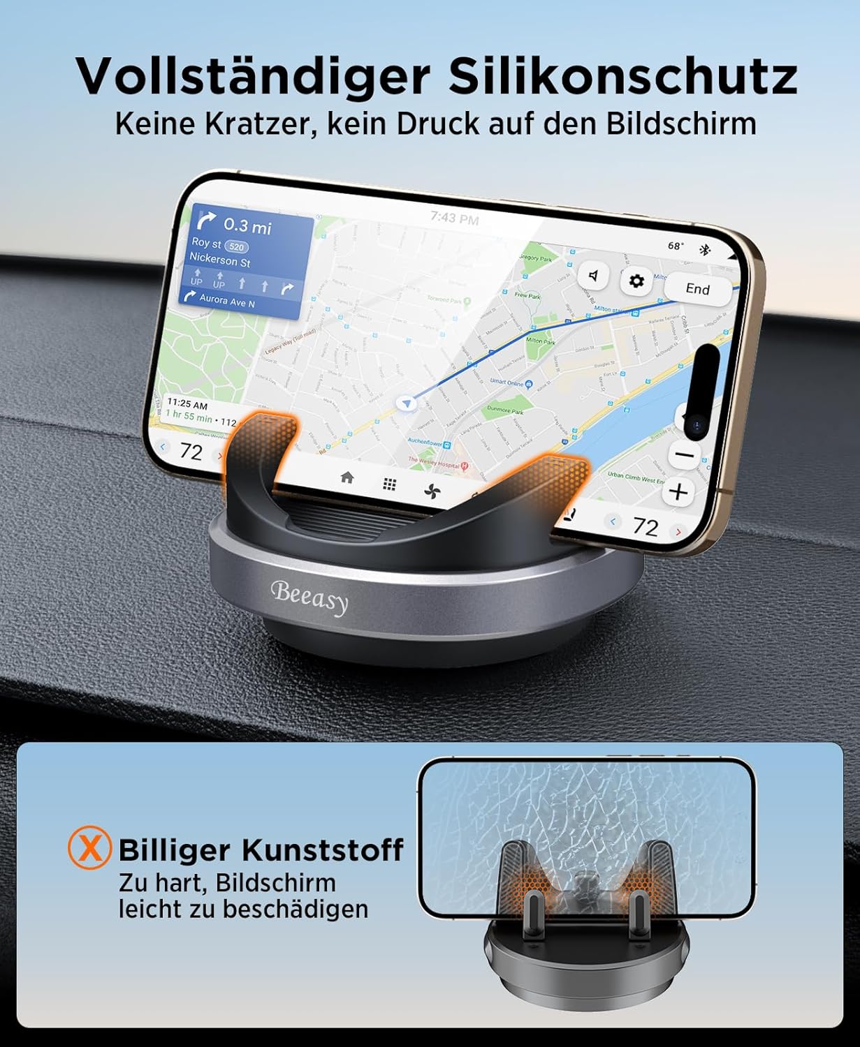 Thumbnail 5 de Beeasy Handyhalterung fürs Auto: Silikon-Halter mit 360°-Drehung für Smartphones (Armaturenbrett)