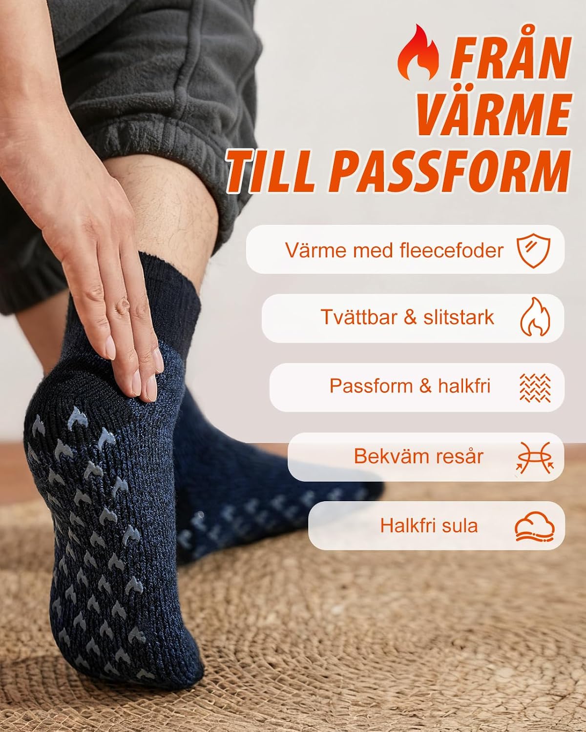 Detalle 2 de Mjuka varma herrstrumpor, storlek 39–50, med fleecefoder och PVC-nubbar