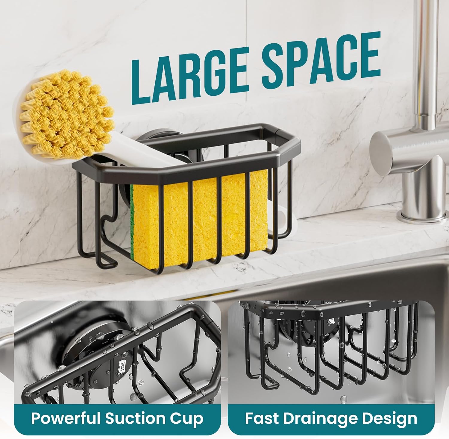 Thumbnail 2 de TAILI Portaspugne con ventosa per lavello cucina, in alluminio nero opaco