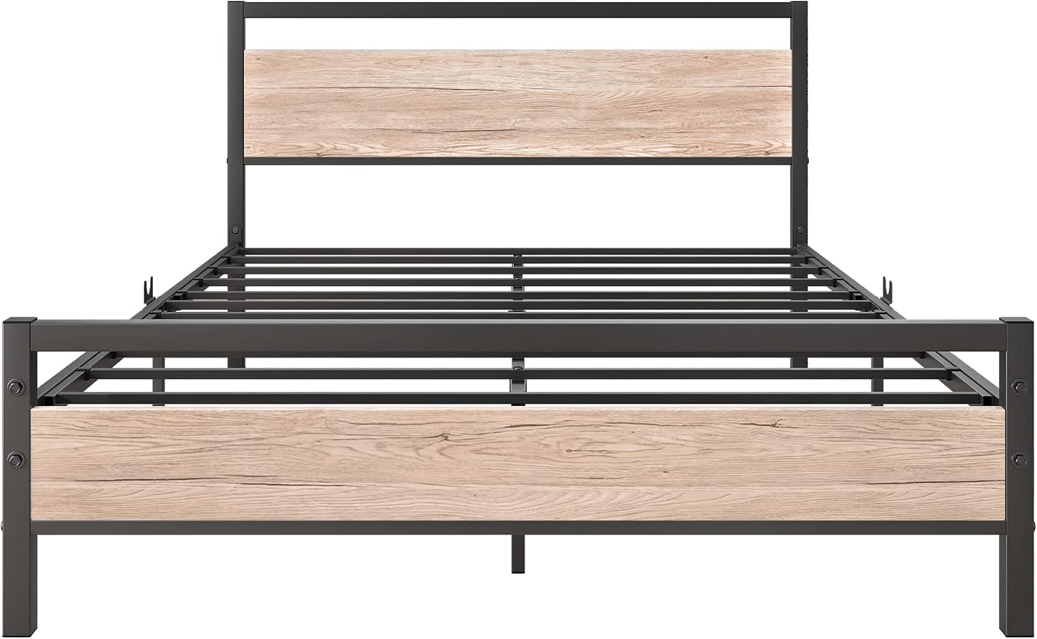 Detalle de BOFENG Full Metal Platform Bed Frame with Oak-Colour MDF Headboard