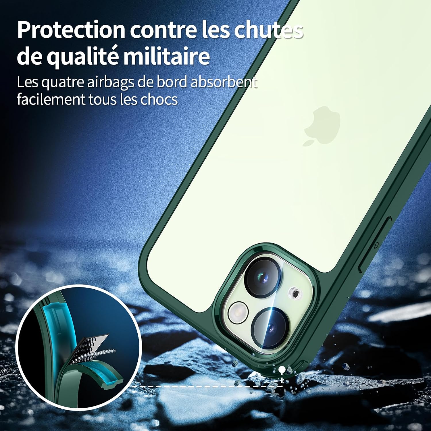 Detalle 2 de seacosmo Coque pour iPhone 15 Plus 6,7 Pouces – Protection intégrale verte avec verre trempé et bumper robuste