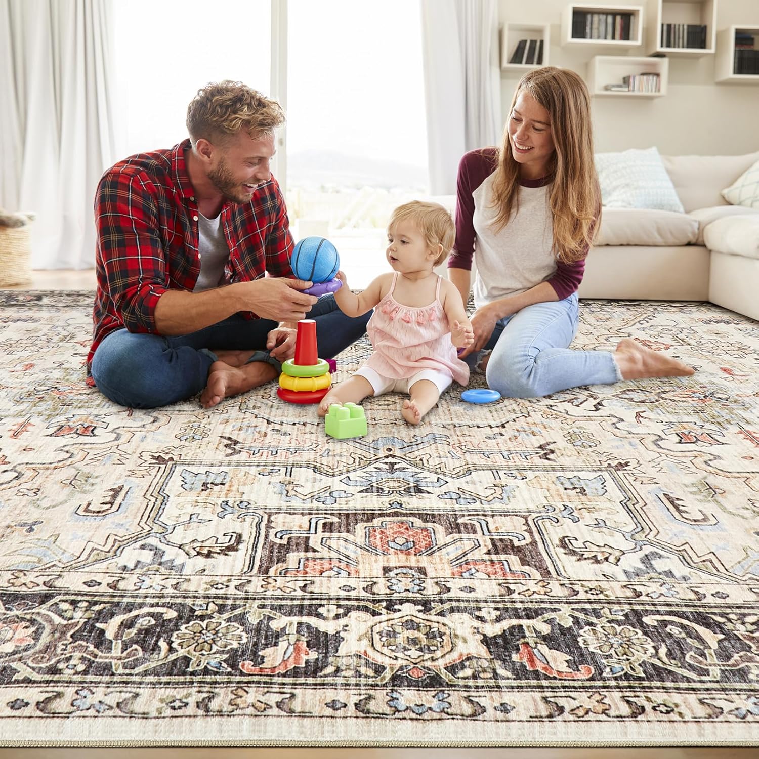 Thumbnail 3 de homewill 9x12 Area Rugs: Ultra-Thin, washable, vintage floral with non-slip back
