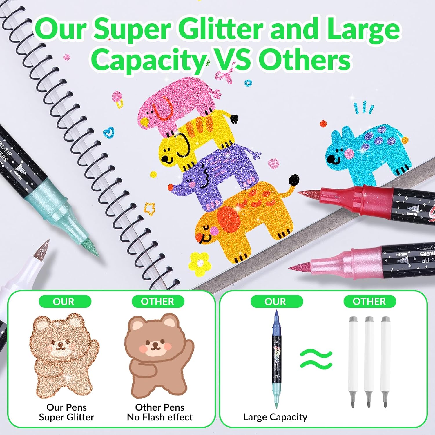 Detalle 2 de KEMYR Glitter Brush Marker Pens (72 dual-tip metallic sparkle colours)