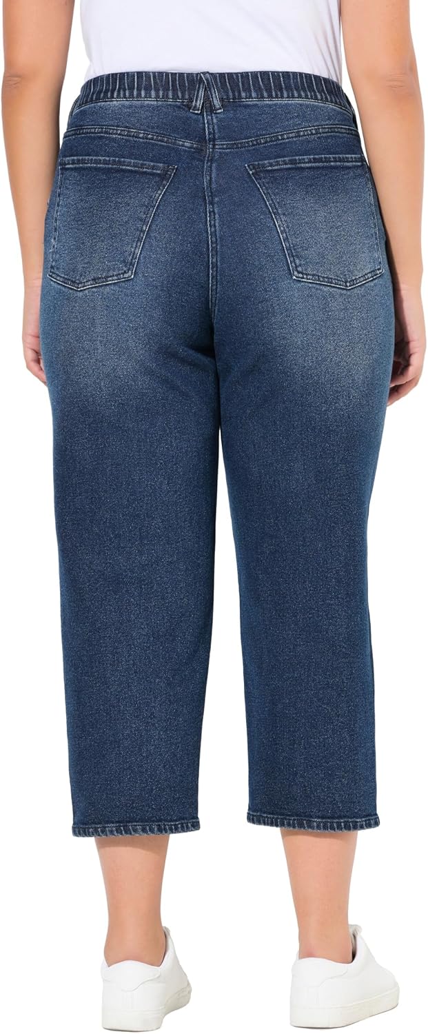 Detalle 2 de Ulla Popken Mom-Jeans con gamba affusolata e comfort in denim donna