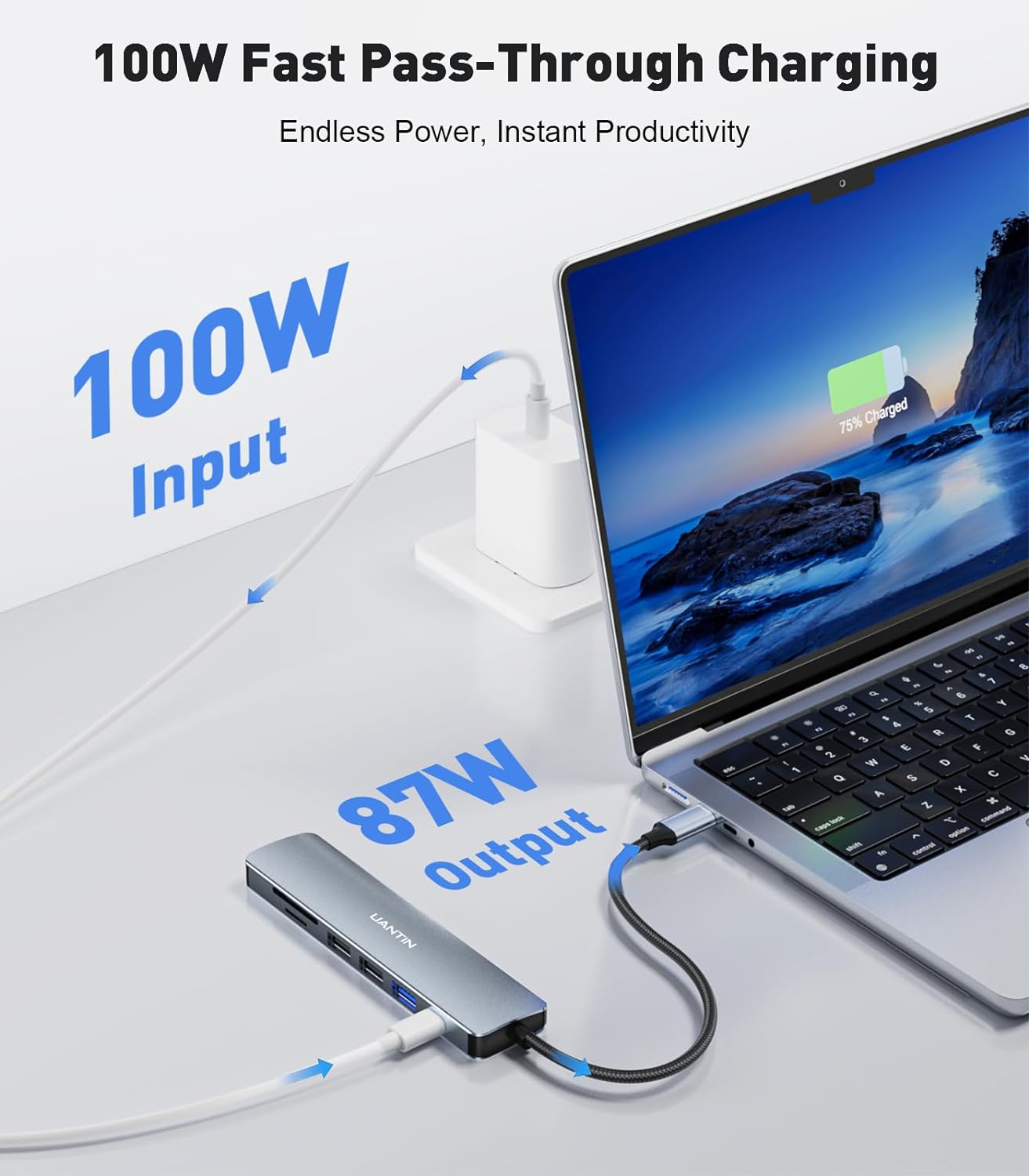 Detalle de UANTIN USB C Hub 7-in-1 with 100W PD