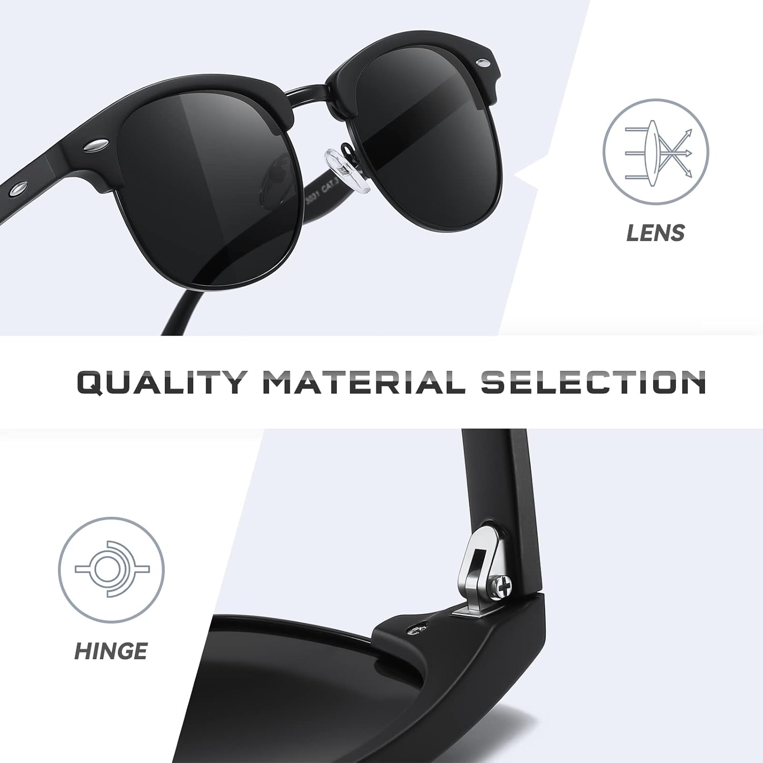 Thumbnail 3 de Kunchu Polarised Half-Frame Sunglasses (UV400) – Ultra-light Retro Rectangular Shades