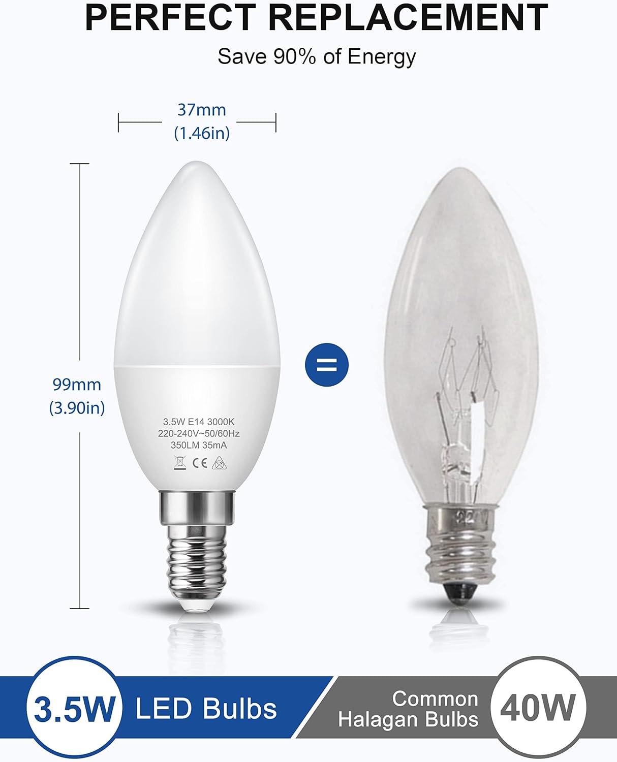 Detalle 2 de Fulighture E14 LED Kerzenbirne Warmweiß 3000K
