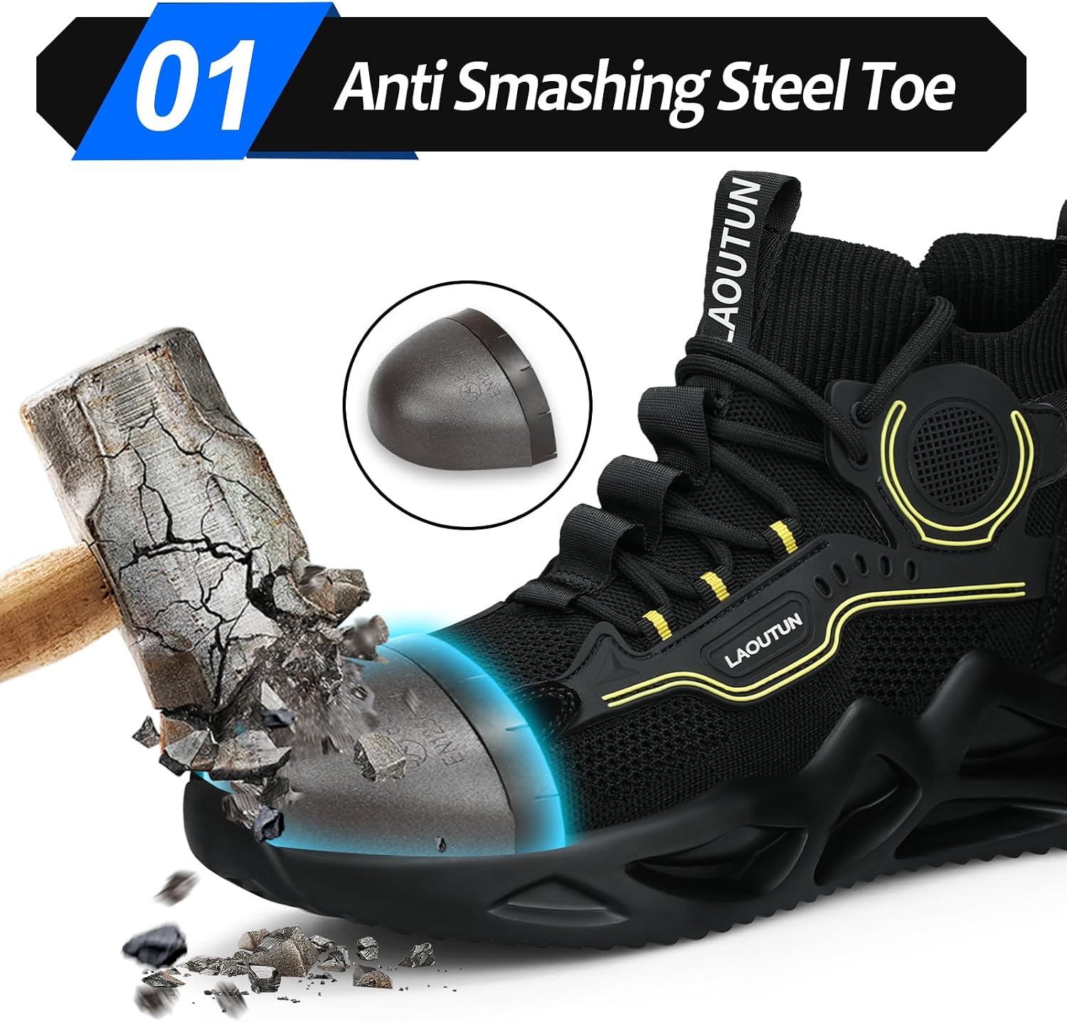 Detalle 2 de LAoutun Safety Trainers steel toe protective work shoes