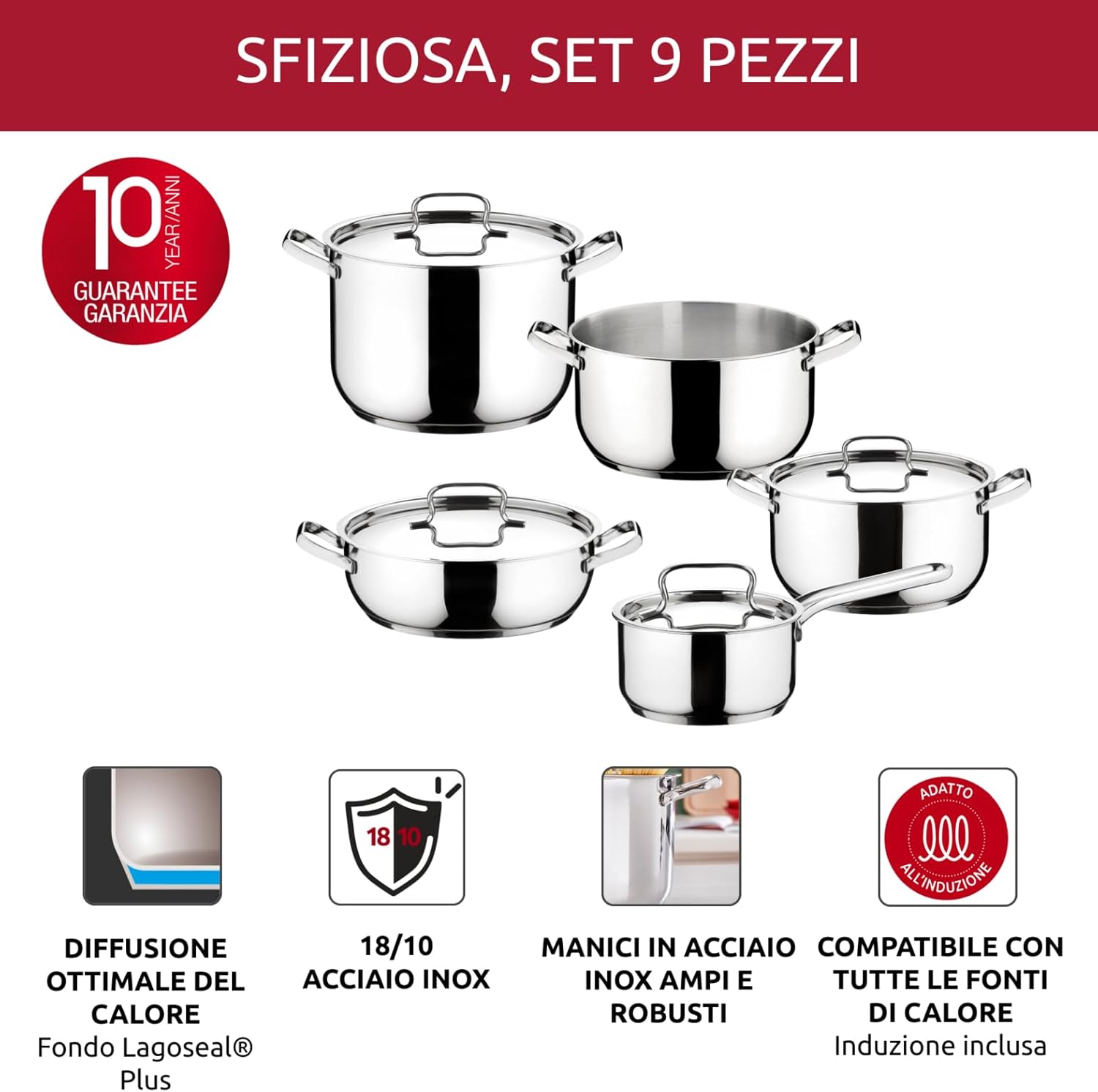 Thumbnail 1 de Lagostina Sfiziosa: Set di 9 Pentole con Fondo Lagoseal Plus per tutti i piani cottura
