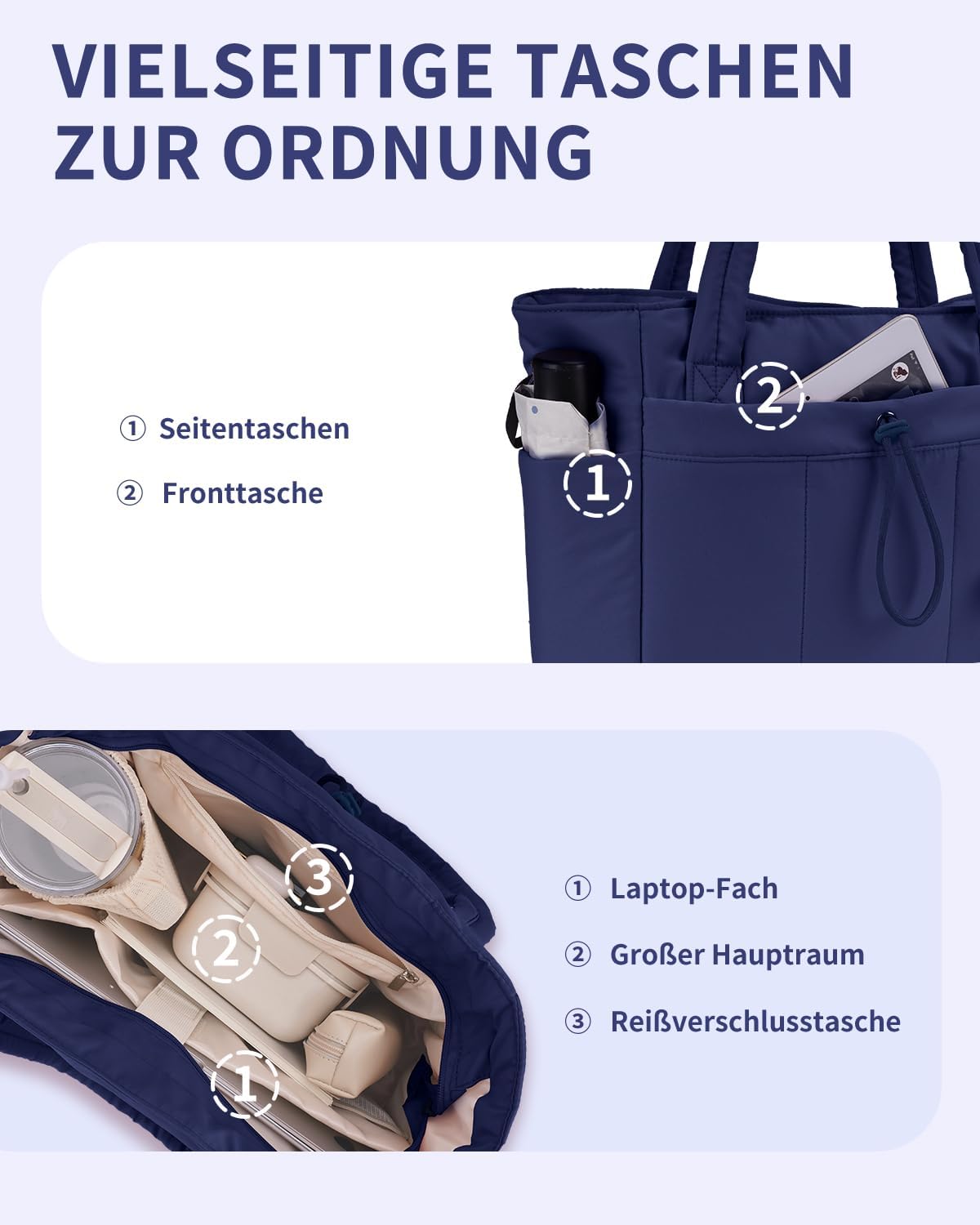 Thumbnail 4 de Wandering Nature Handtasche Damen Tote 20L – gepolstertes Laptopfach 15,6 Zoll, Flaschenhalter, 40oz/1,18 L, 20L Großgesteppt