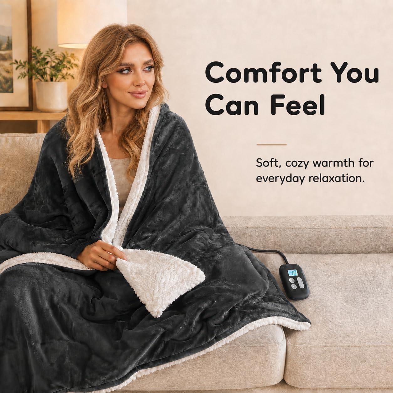 Thumbnail 1 de LaffyLo DPLPQ-SD-BL-FF Electric Heated Blanket, Full Size 72 x 84, Flannel and Sherpa
