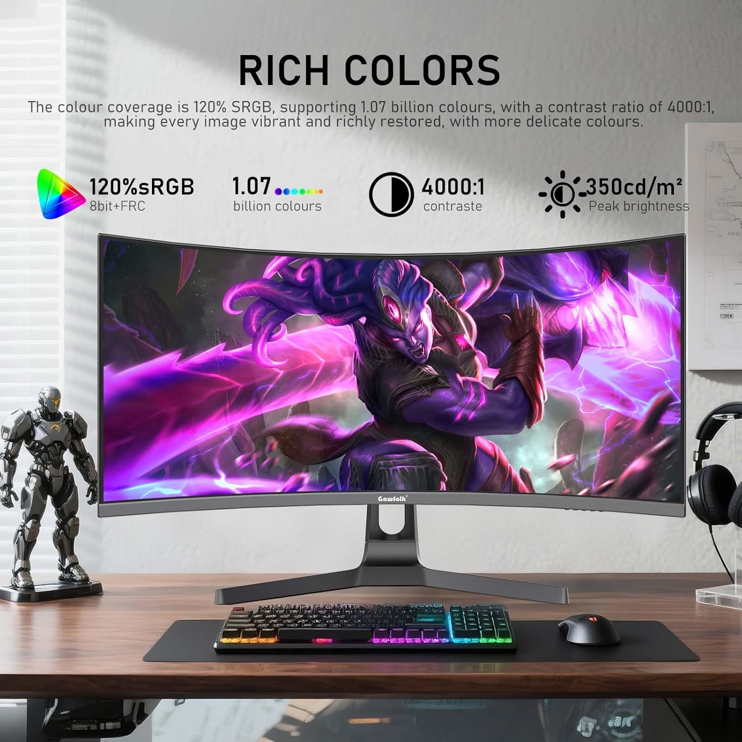 Thumbnail 4 de Gawfolk 34 Inch Ultrawide Curved 200Hz Gaming Monitor