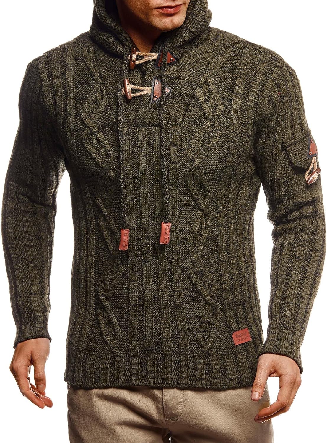 Detalle 2 de Leif Nelson maglione da uomo con cappuccio LN-5400 in felpa a maglia