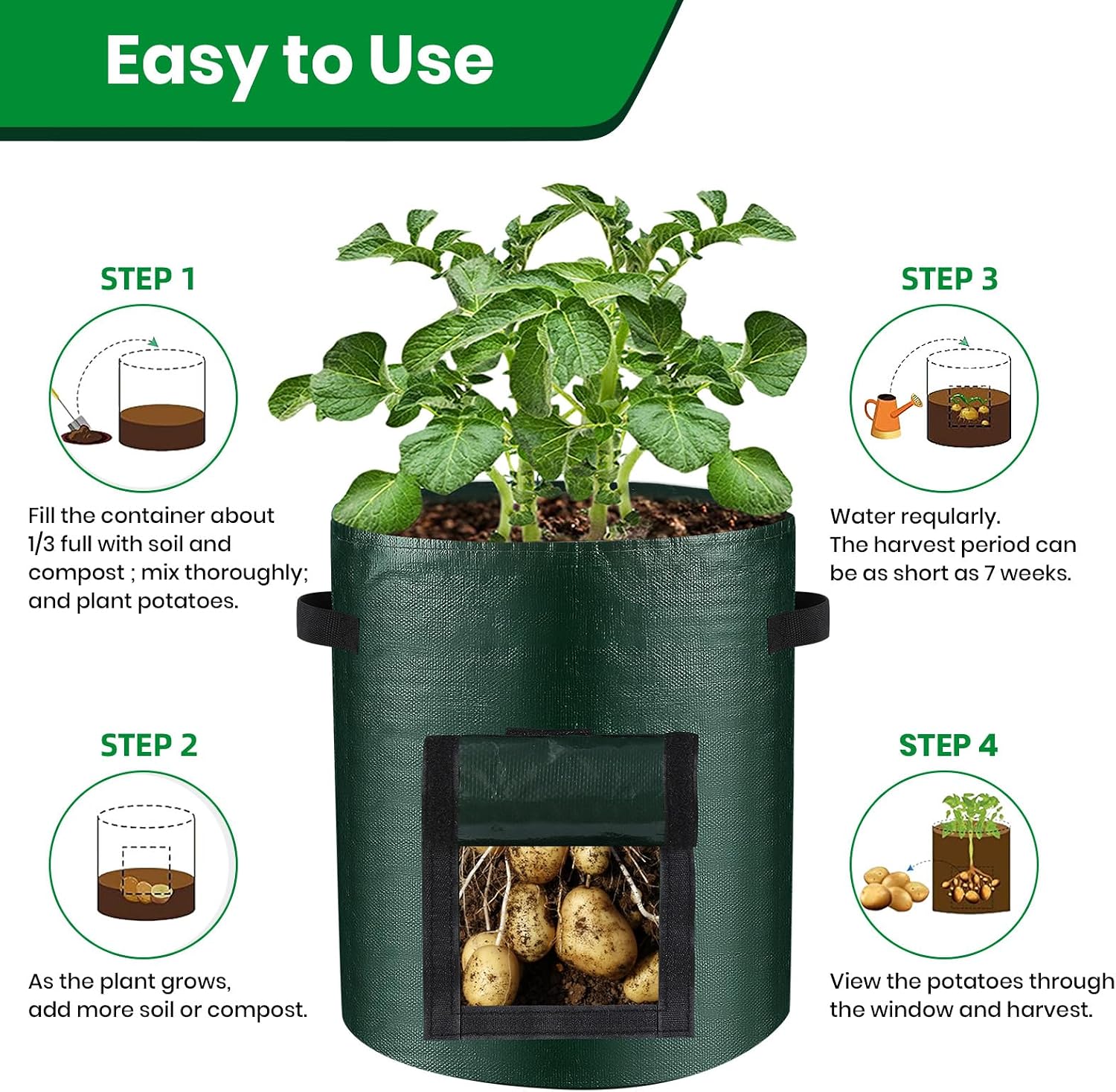 Detalle 2 de BIJOKETTEN 6-Pack 10-Gallon Potato Grow Bags with Harvest Flap and Handles