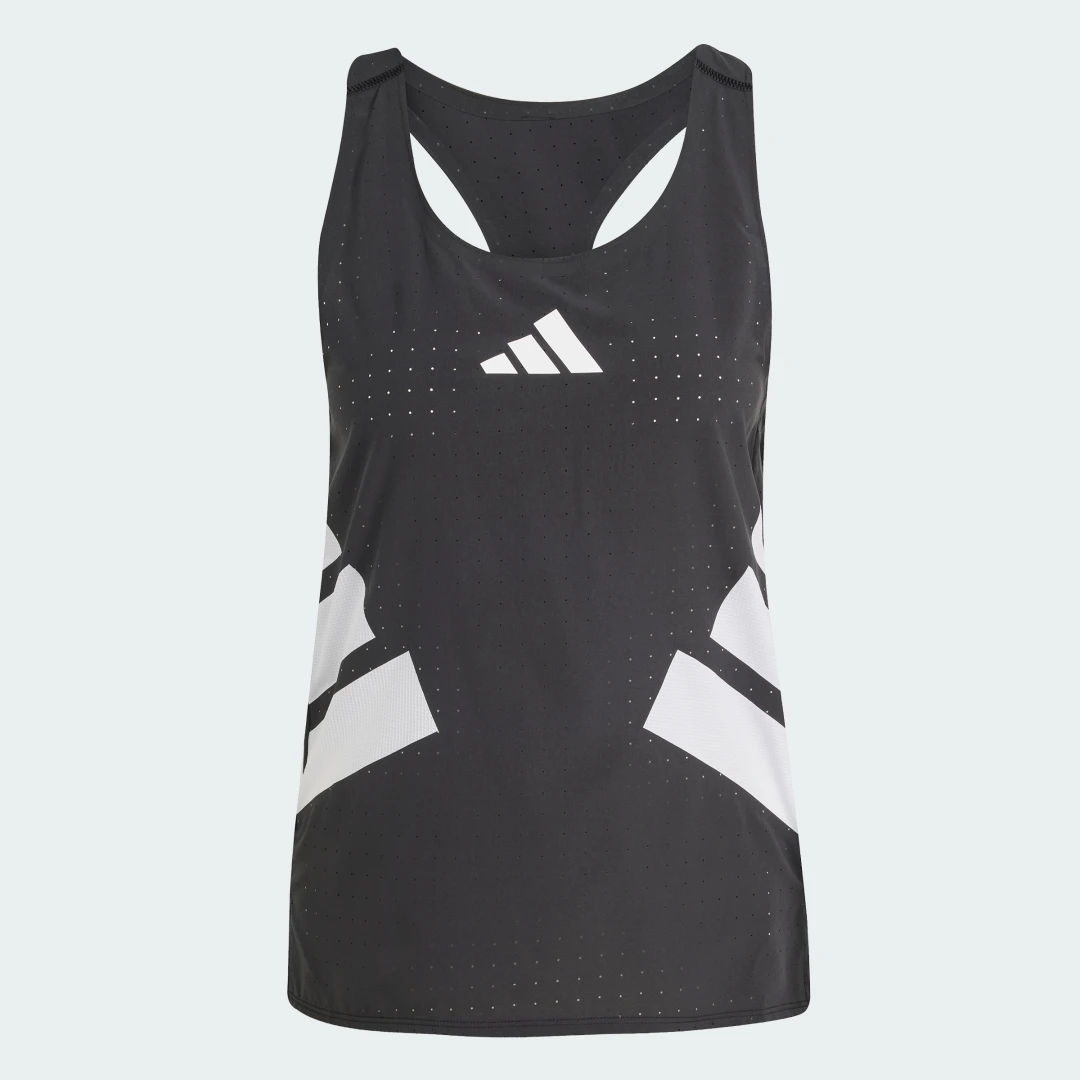 Detalle 2 de Camiseta sin mangas Adidas Adizero Road to Records (Negro) – ligera y pensada para entrenos intensos
