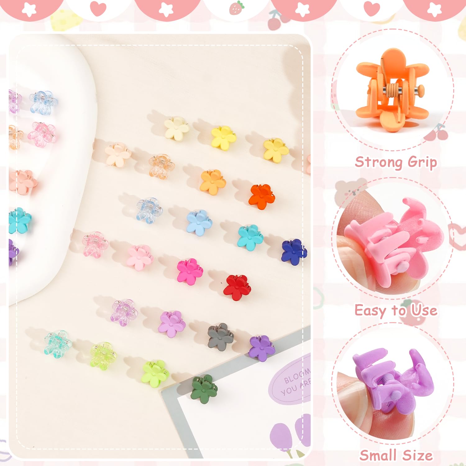 Detalle 2 de CÉLLOT Mini Flower Hair Claw Clips, 96 Pieces in 24 Colors with Organizer