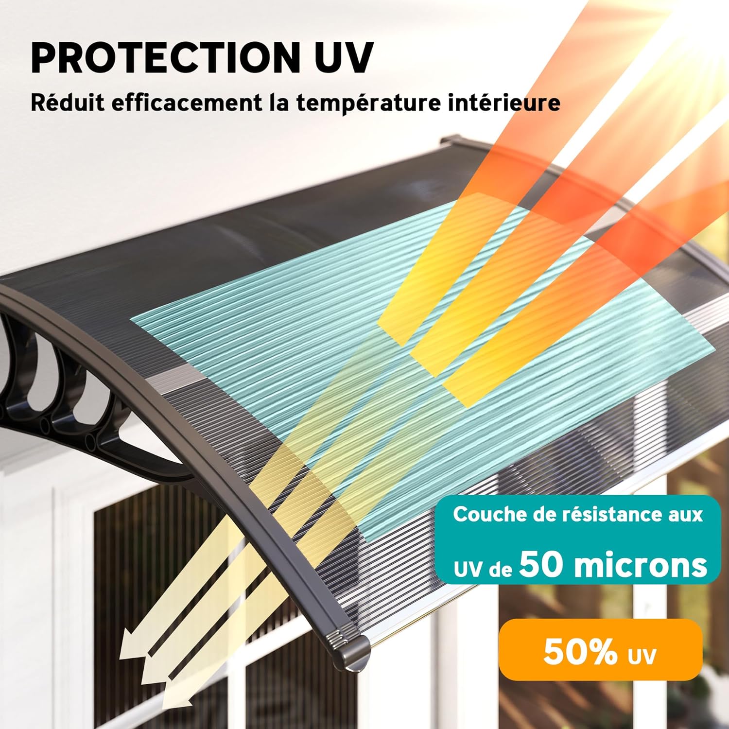 Thumbnail 2 de Outsunny Auvent de Porte d’entrée 100x75 cm – Toit Marquise en Polycarbonate et Profil Aluminium, Noir