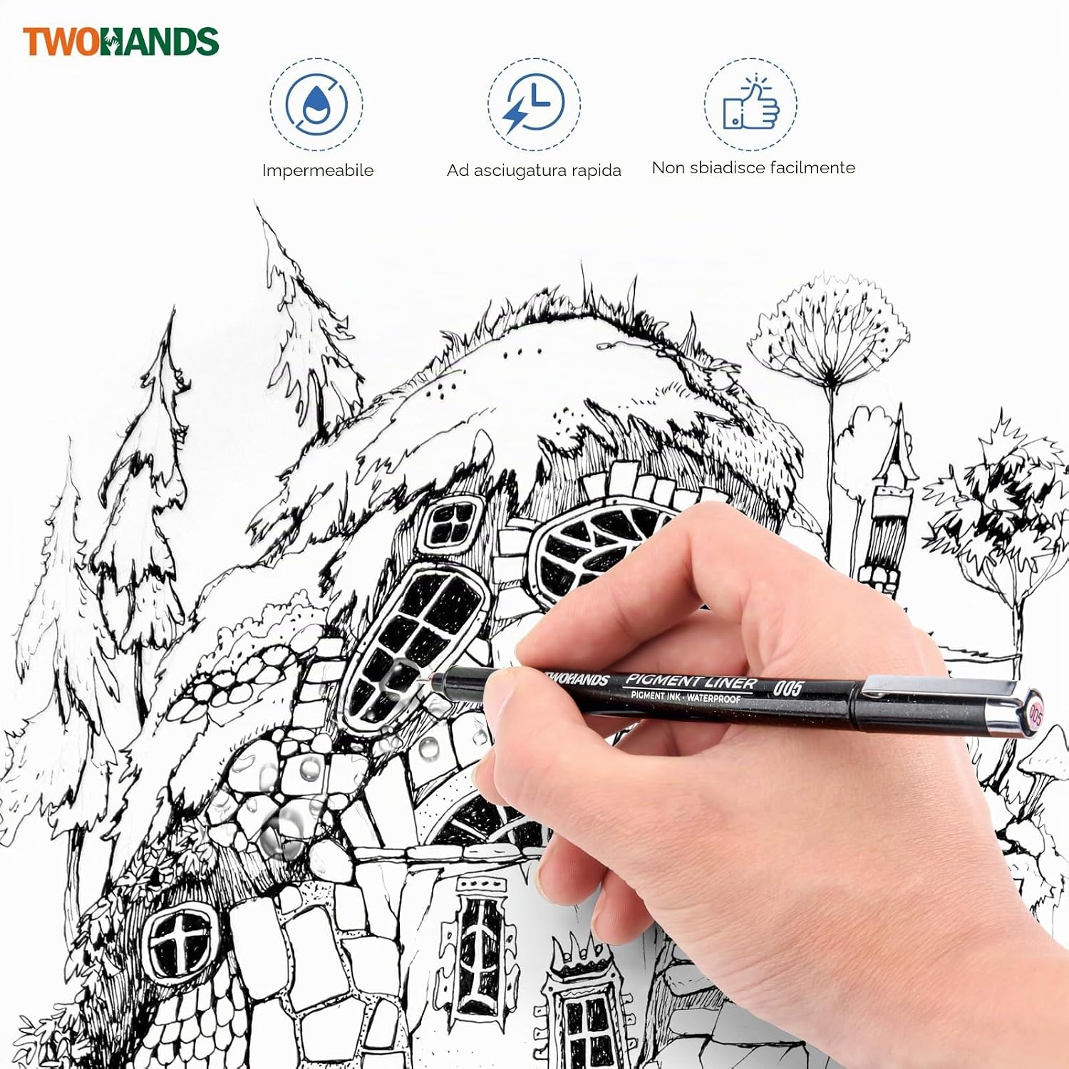 Thumbnail 3 de TWOHANDS 16 Pcs Penne da disegno Fineliner Nero con Punta Fine – Set completo per disegno tecnico e illustrazioni