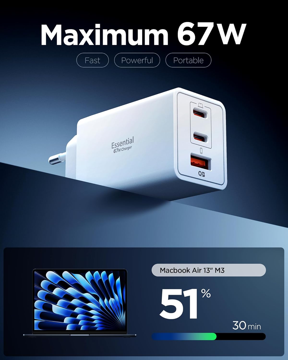 Thumbnail 1 de Spigen ArcStation Essential 67 W chargeur GaN 3 ports USB‑C & USB‑A