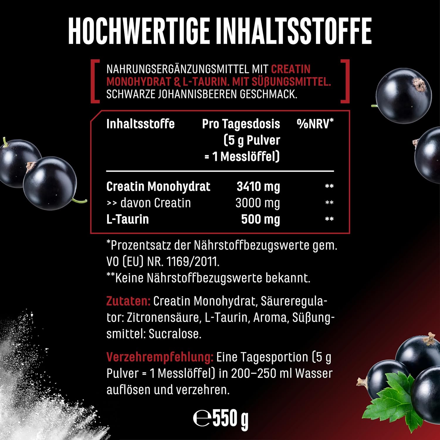 Thumbnail 5 de GEN German Elite Nutrition Flavoured Creatine Pulver (550 g) – Kreatinmonohydrat mit L-Taurin, schwarzbeeren, zuckerfrei