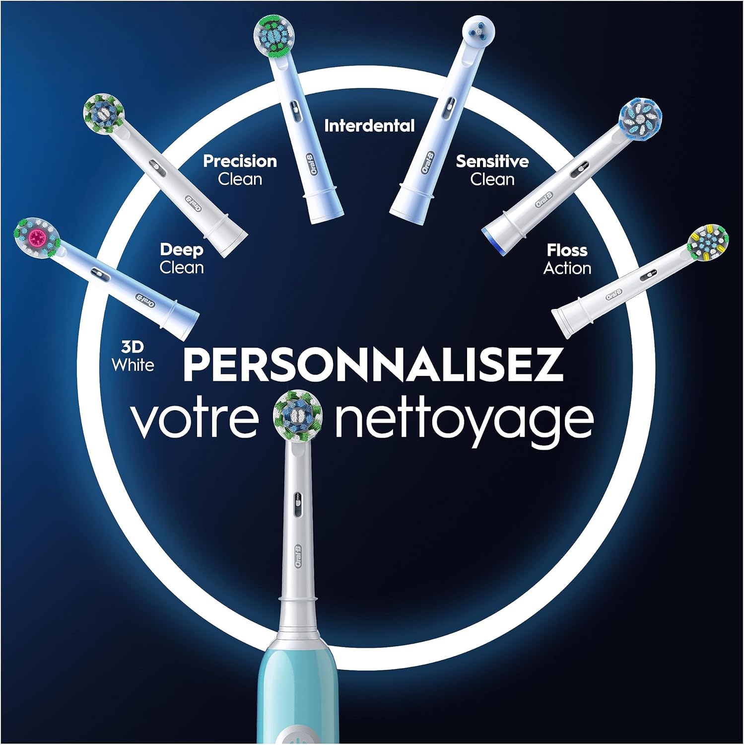 Detalle de Oral-B Pro 1 Blue : brosse à dents électrique ronde avec 3 modes et accessoire de remplacement