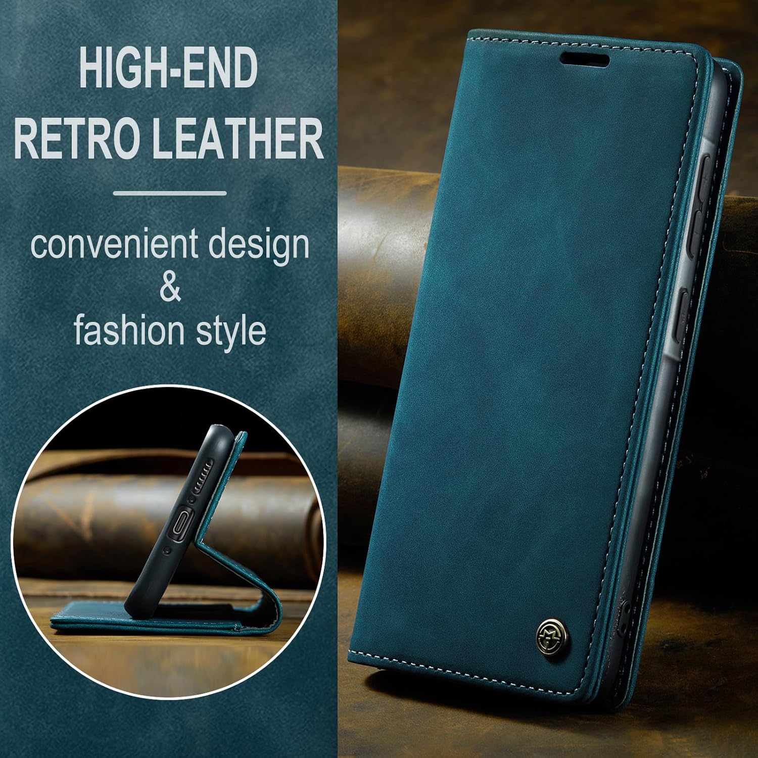 Thumbnail 4 de Samokor Hülle für Samsung Galaxy S24 5G – Klappcase aus Kunstleder mit Kartenfächern, Magnetverschluss & Standfunktion (Blaugrün)