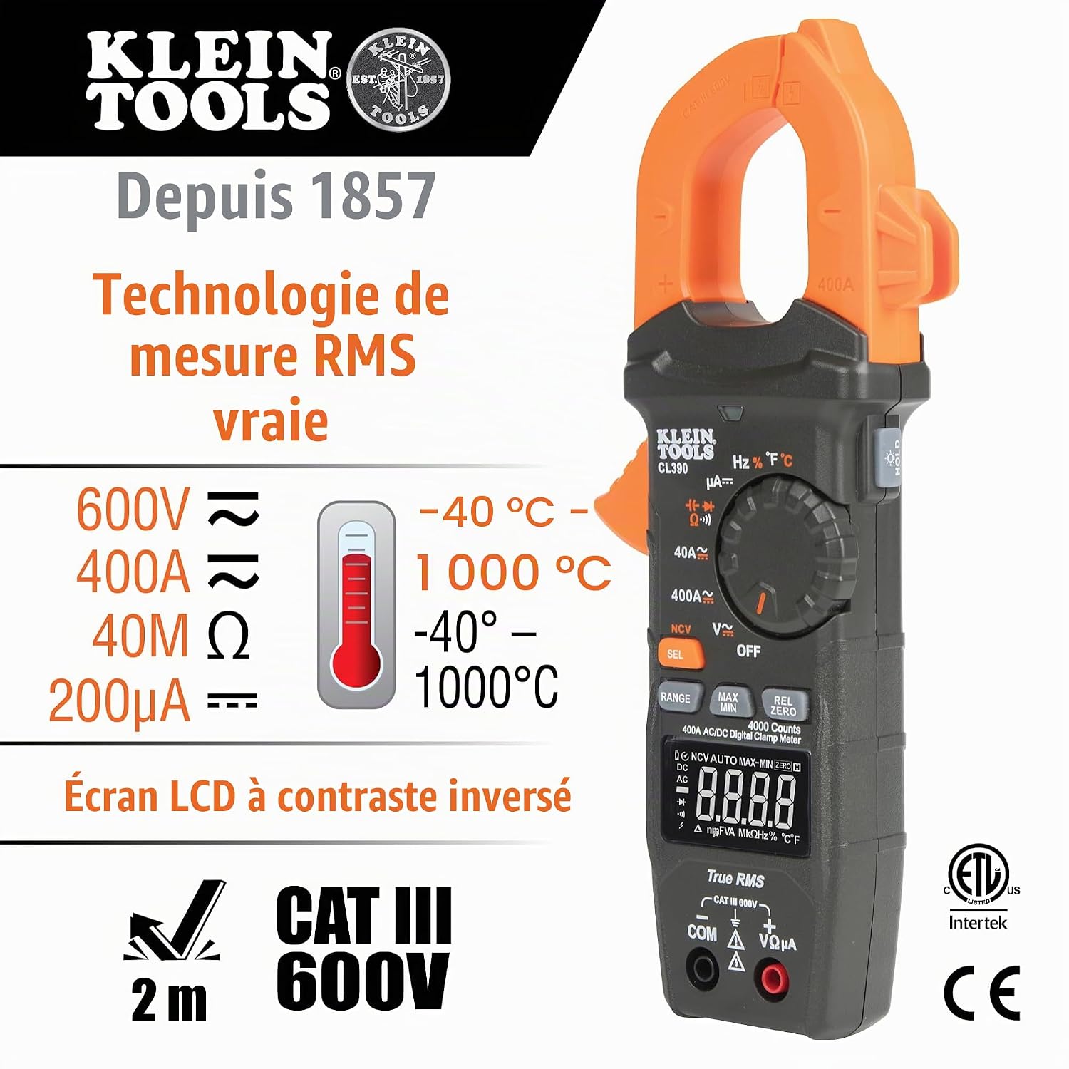 Thumbnail 1 de Klein Tools CL390 digitale stroomtang, 400 A, True RMS en AC/DC-metingen