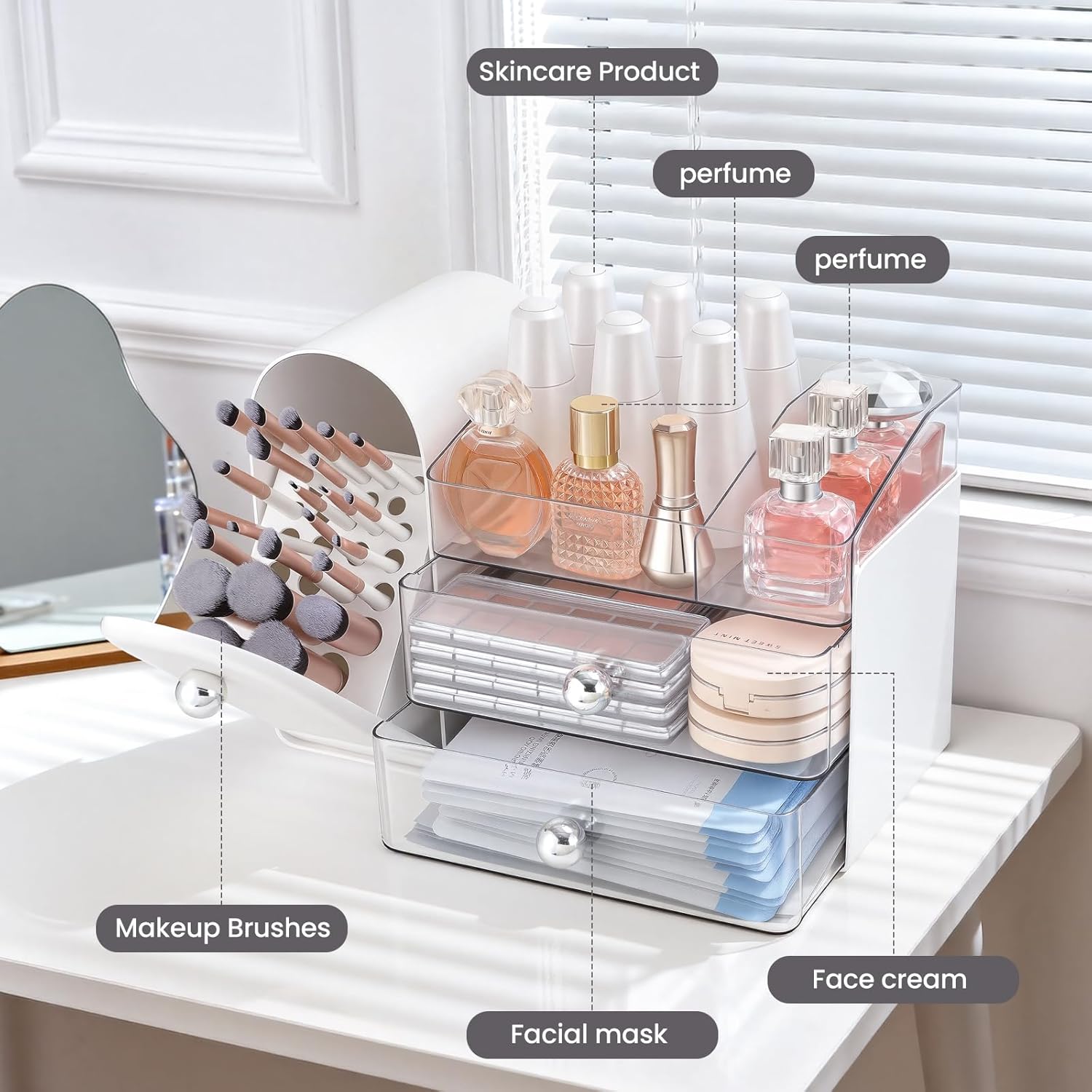 Thumbnail 4 de TRQWRO Makeup Organizer: Large Vanity Storage with Pull-Out Brush Holder