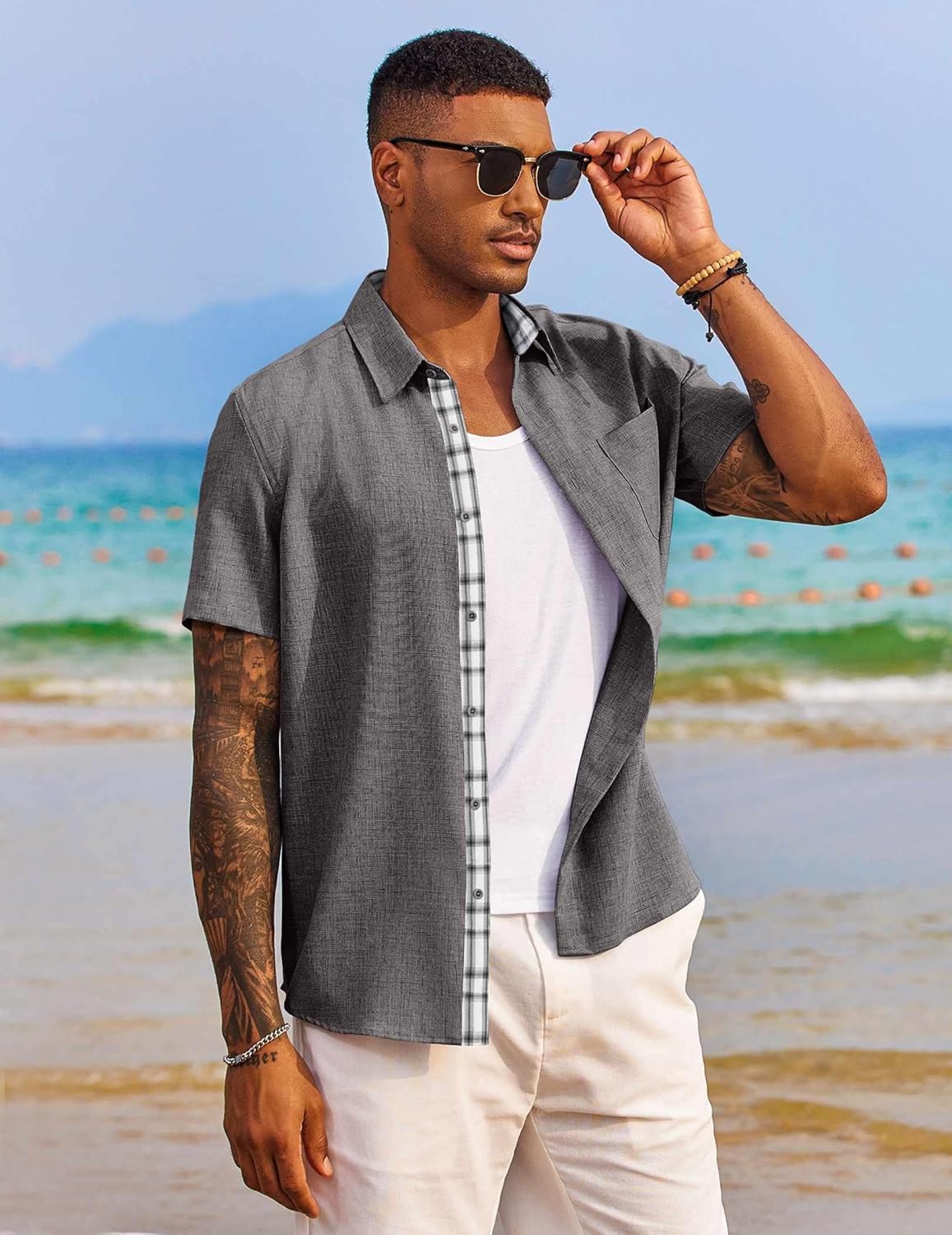 Detalle de COOFANDY Button Down Short Sleeve Shirt