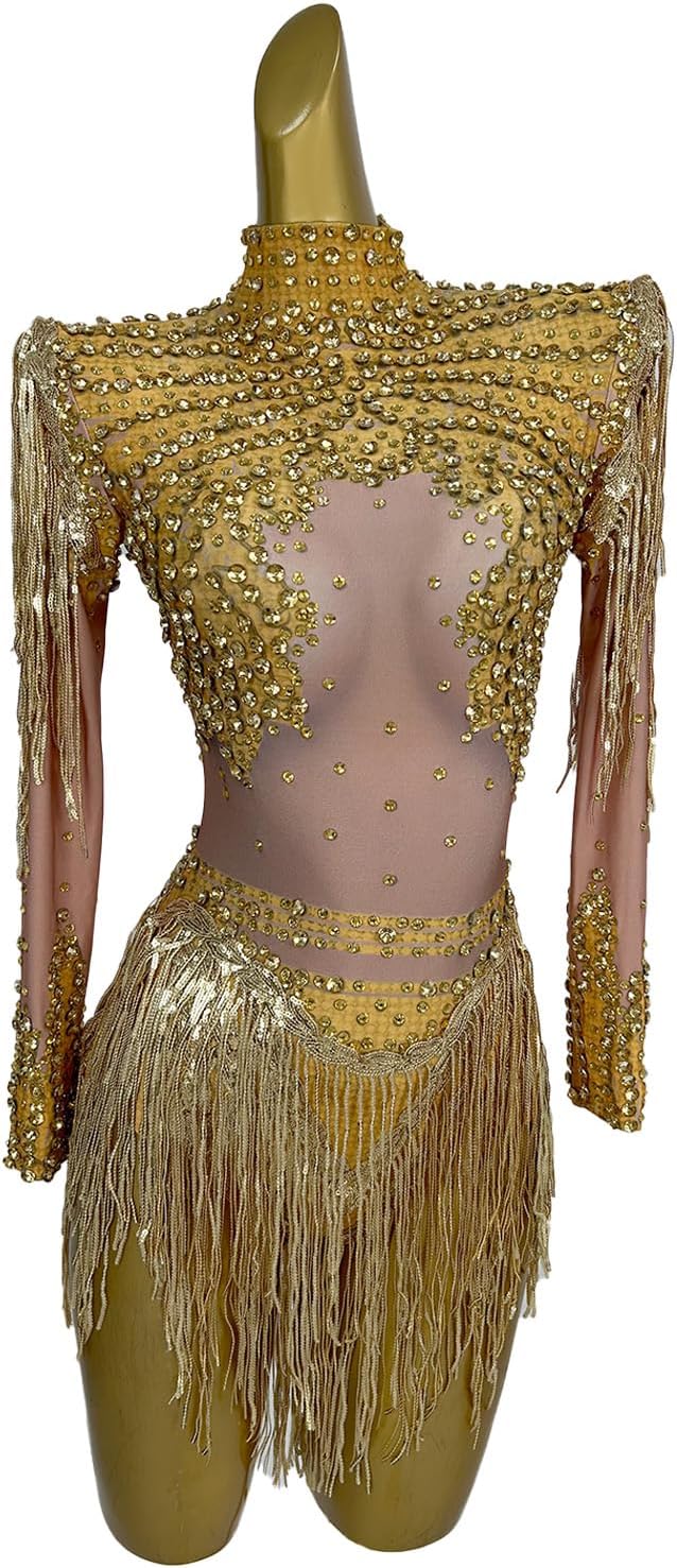 Detalle de LuuMingCM Sparkly Diamonds Sequins Bodysuit – Stylish Stage Wear for Women
