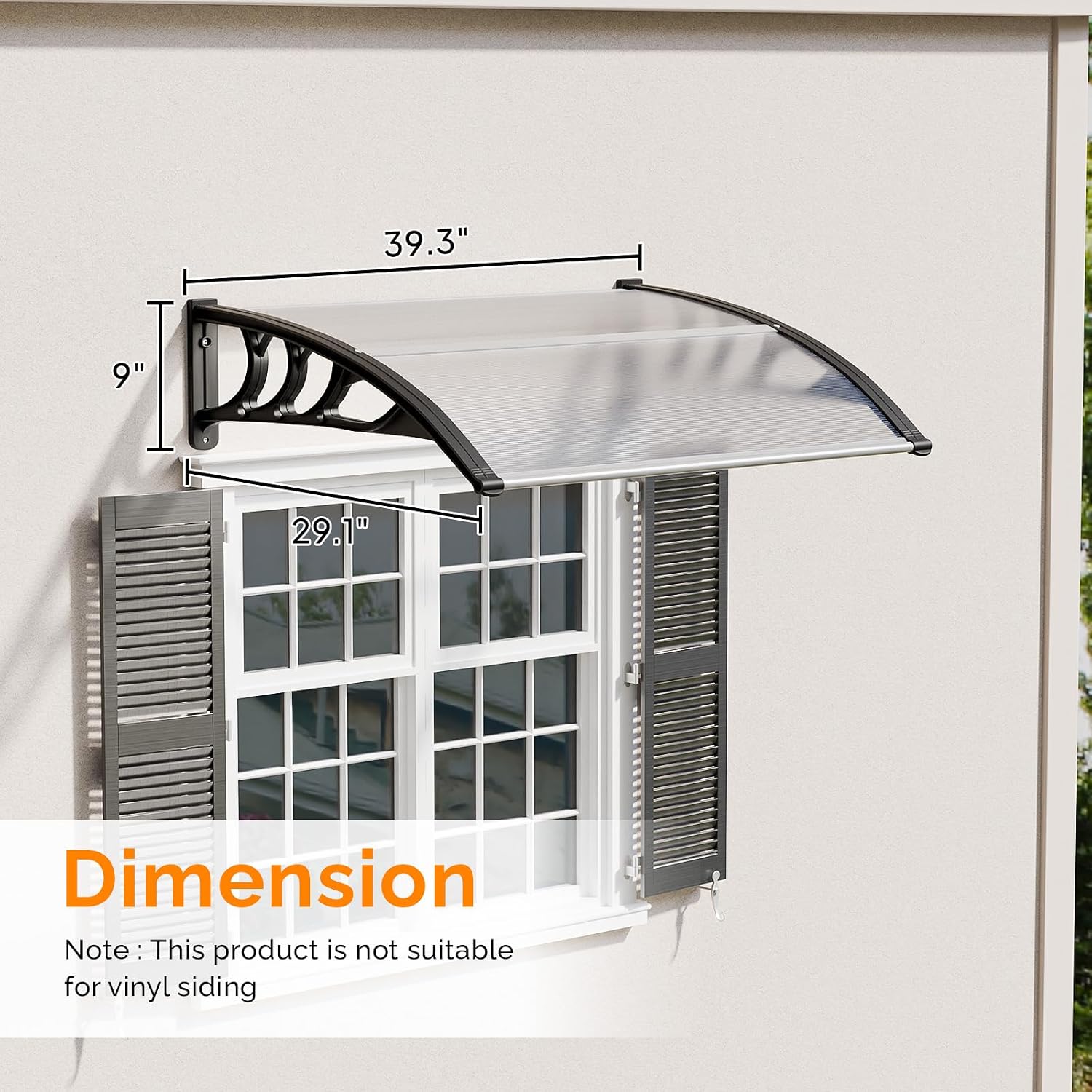 Detalle de VINGLI newawning Door Awning, 30 x 40-Inch Clear Polycarbonate Panel