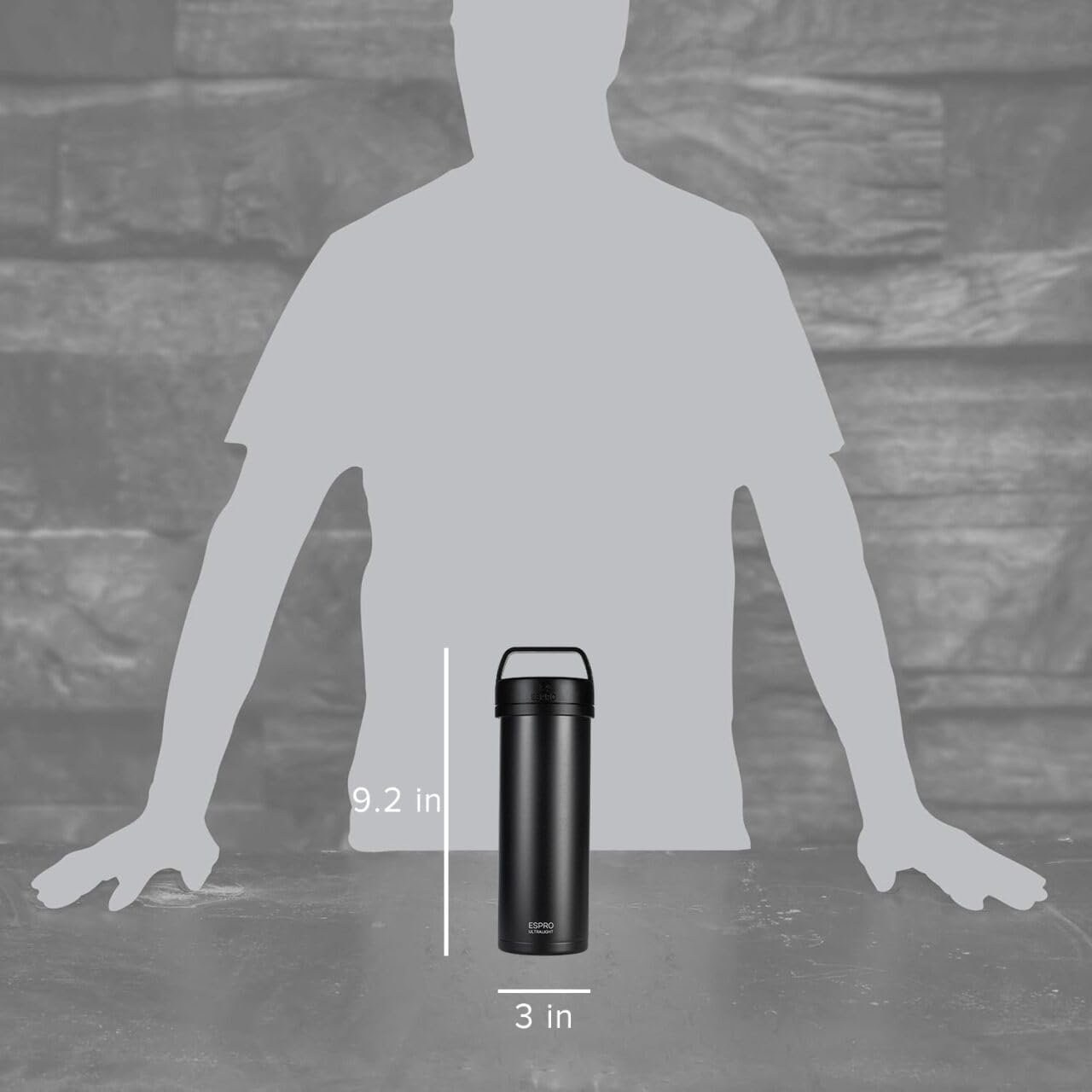 Detalle 2 de ESPRO Go P0 Ultralight reis-koffiebeker 473 ml, mat zwart, dubbelwandig