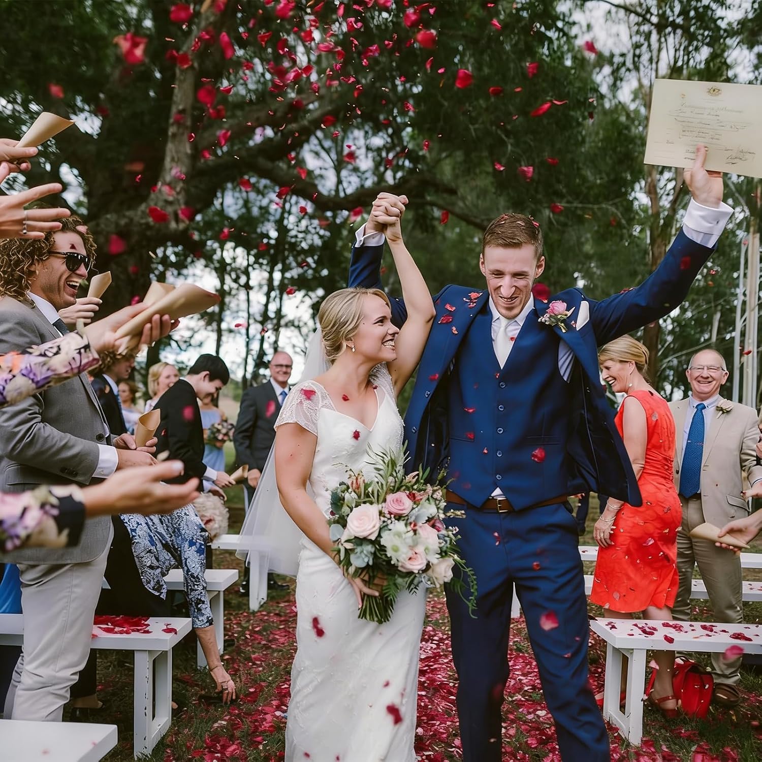 Detalle 1 de FINEVERNEK – Lot de 60 cônes confettis pour mariage avec porte-confetti et accessoires
