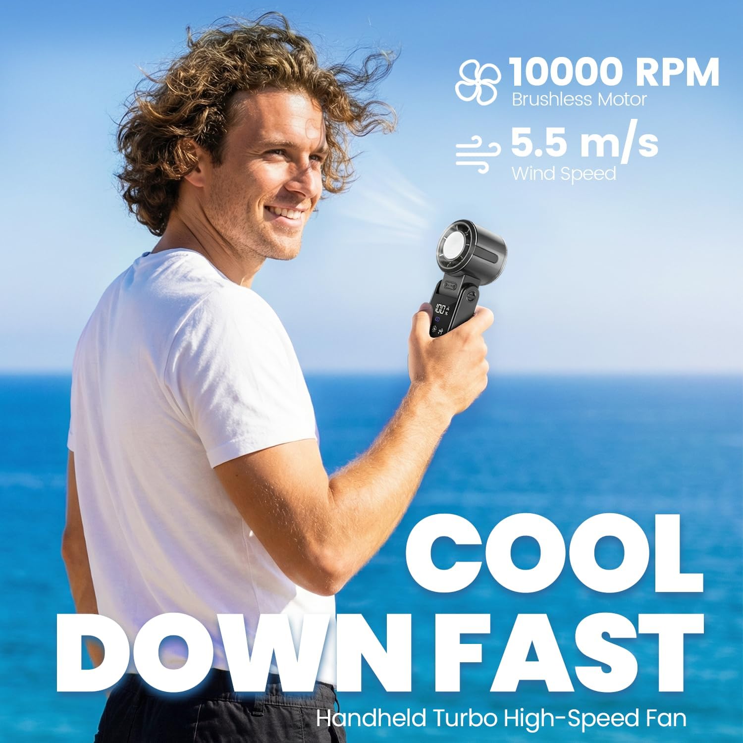 Thumbnail 1 de HappyGoo Portable Handheld Fan: 1–100 Speed, Turbo Airflow & 120° Foldable Desk Fan