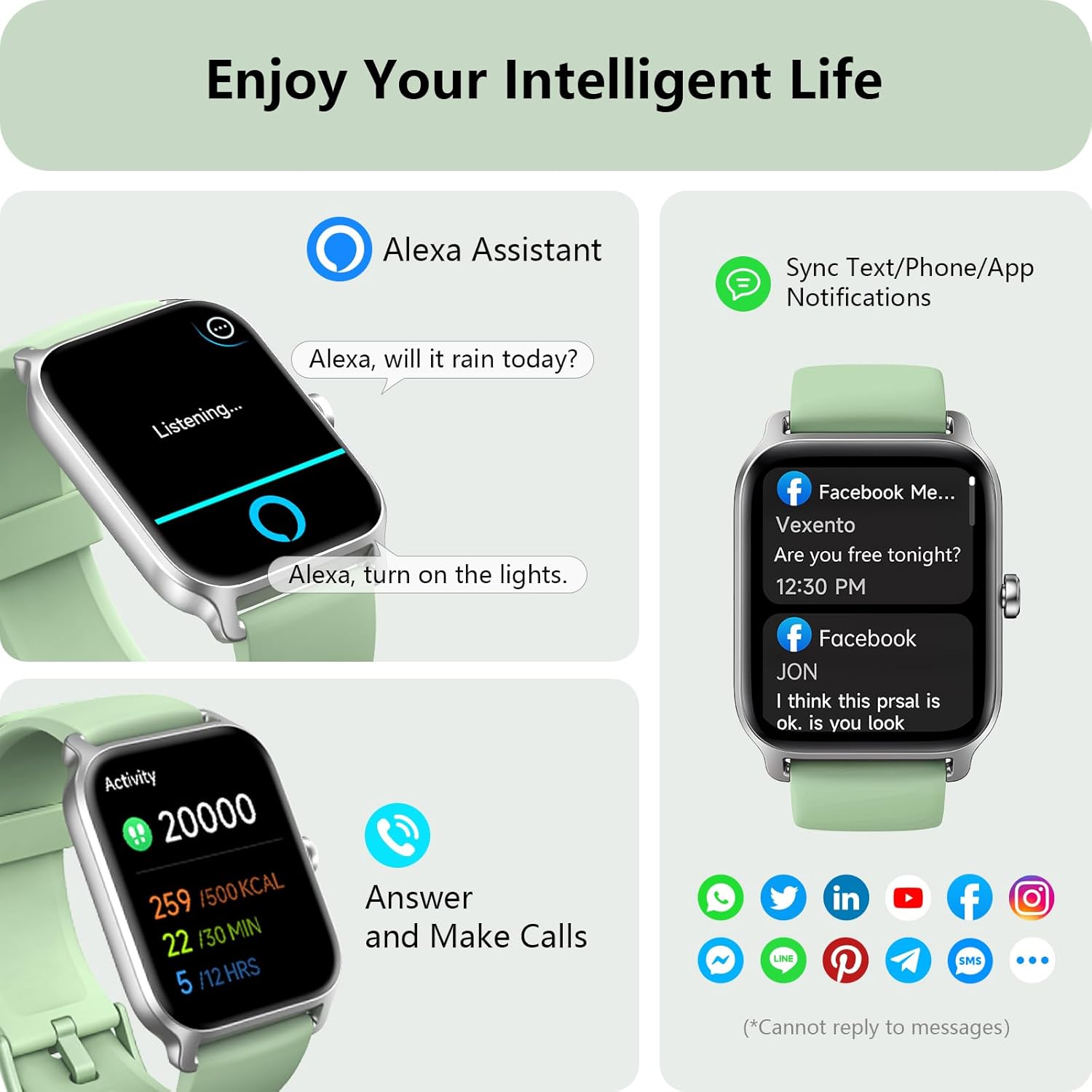Thumbnail 2 de Yoever Smart Watch for Men & Women with Alexa Built-in, 1.8" HD Screen