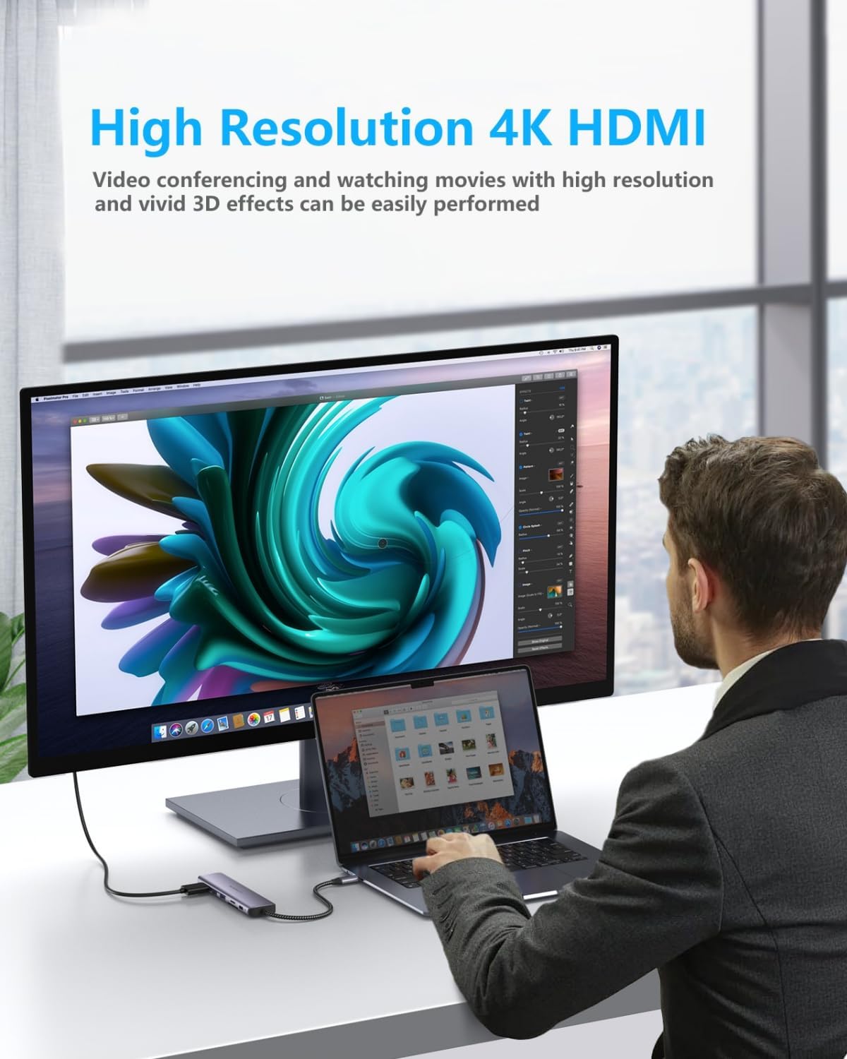 Detalle de Newmight Hub USB-C 7 en 1 avec HDMI 4K 30 Hz, Ethernet 1 Gbit/s, PD 100 W et lecteur SD/TF