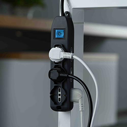 Detalle de Electraline 62019 Multipresa 9 Posti 3 Polivalenti + 6 Bivalenti, Nero, 1,5 m