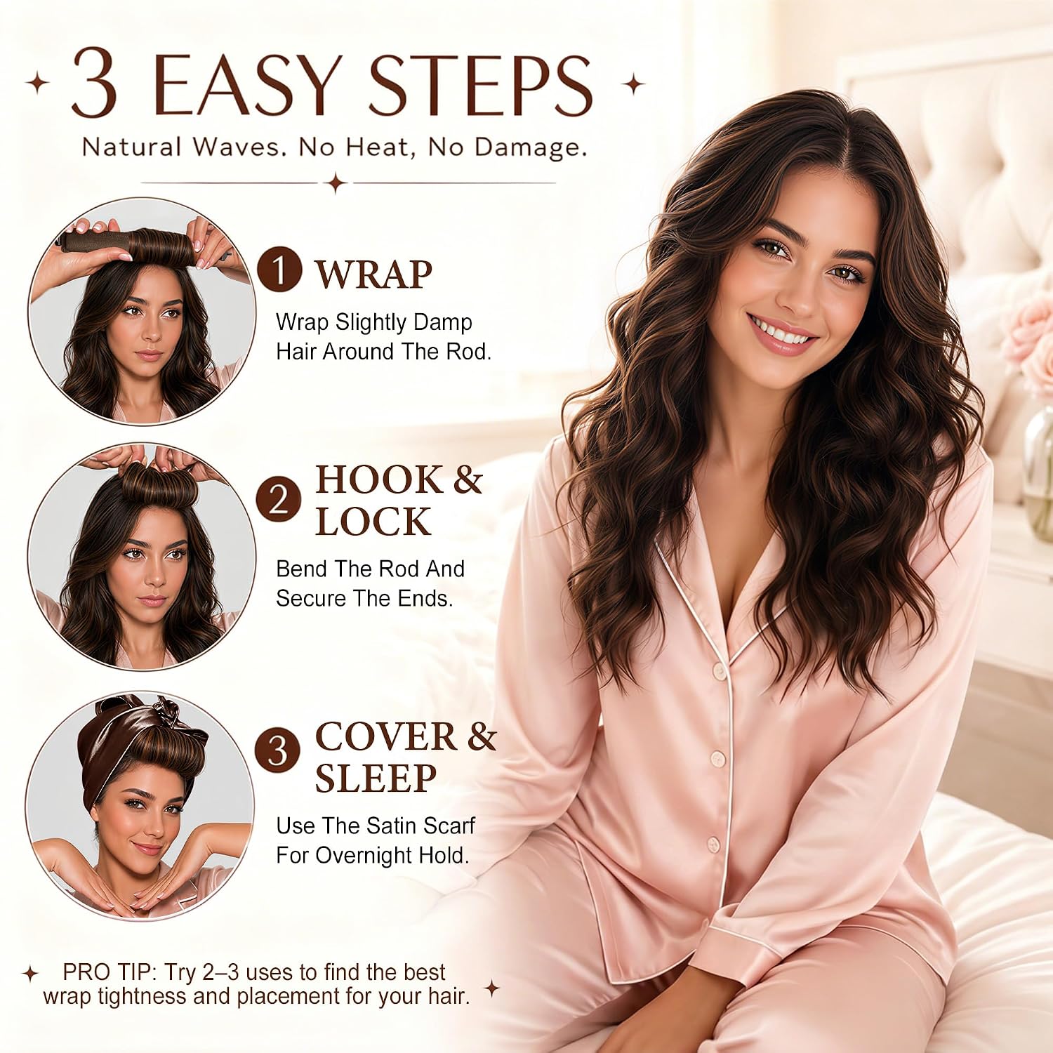 Detalle 2 de TULOBI Jumbo Velvet Heatless Curling Rods with Satin Scarf and Mesh Bag
